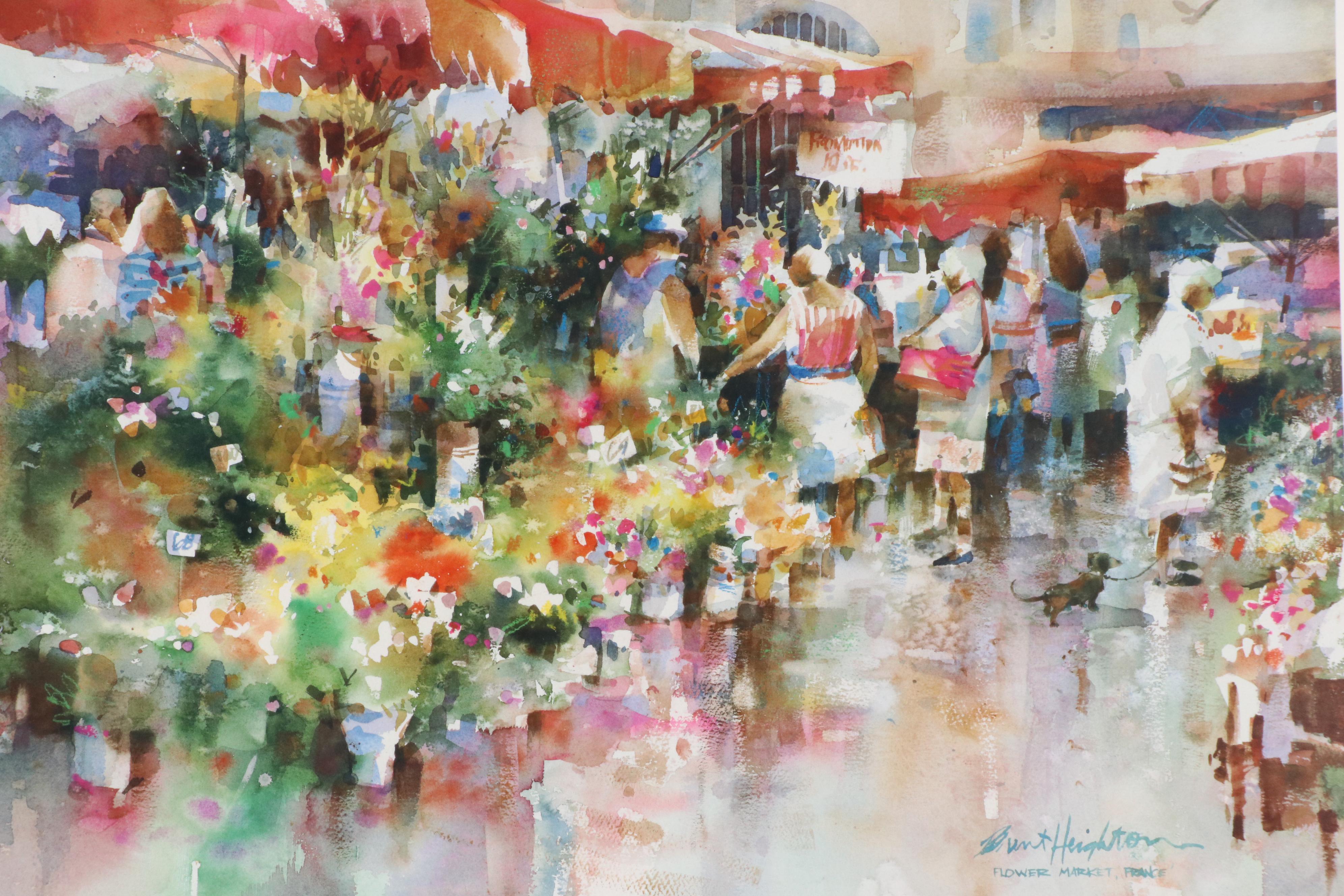After Brent Heighton Offset Lithograph "Flower Market, France"