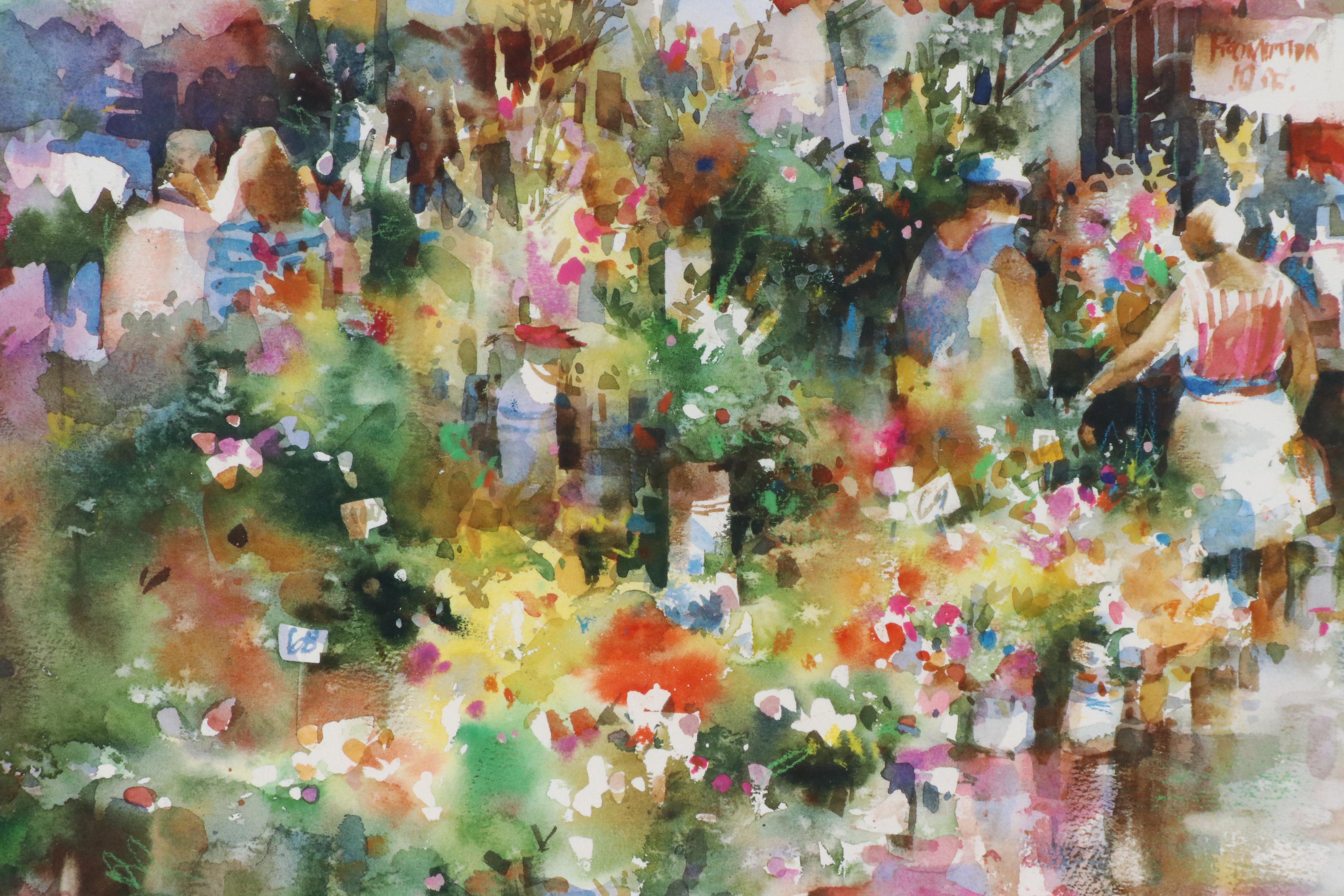 After Brent Heighton Offset Lithograph "Flower Market, France"