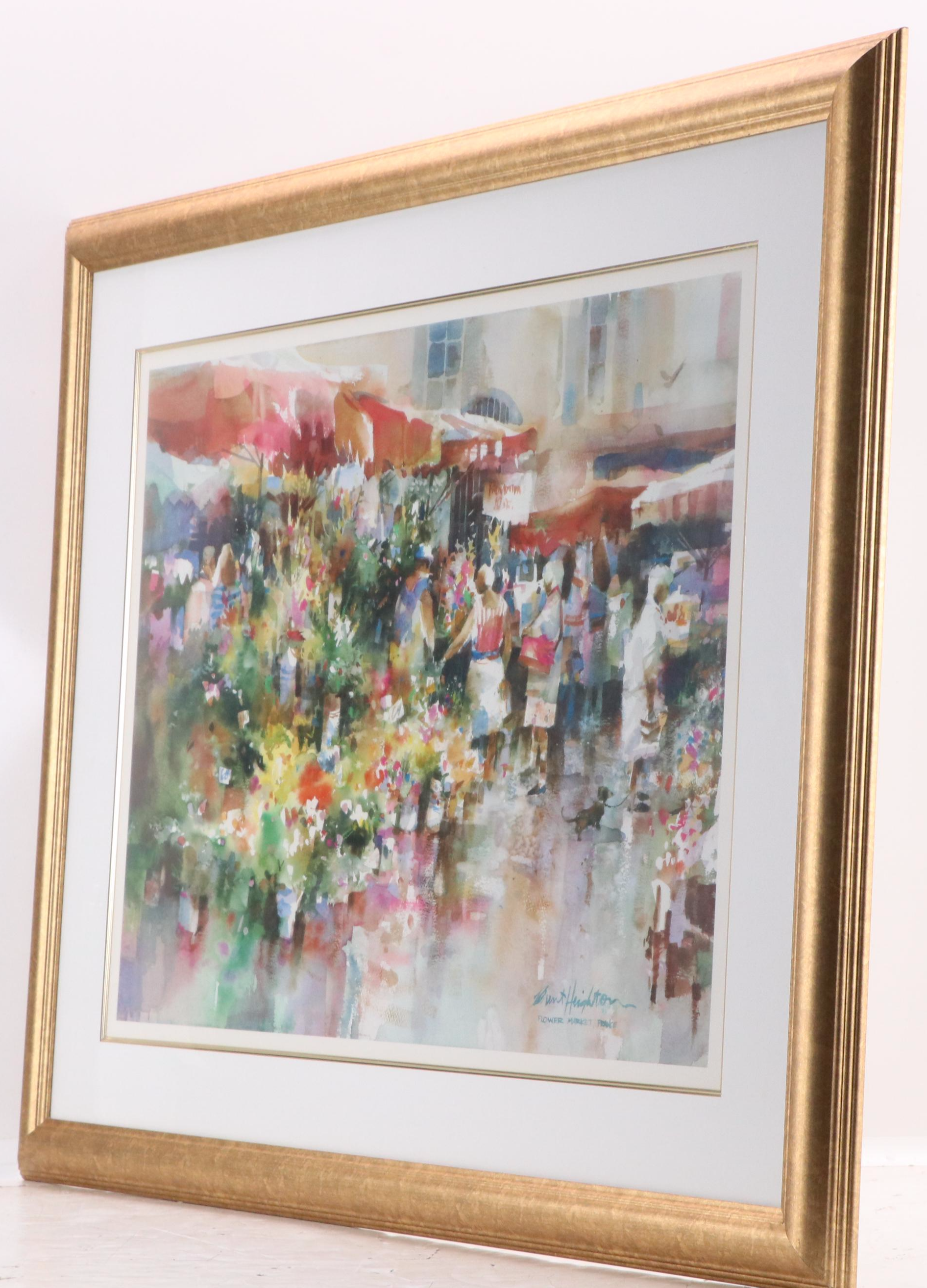 After Brent Heighton Offset Lithograph "Flower Market, France"