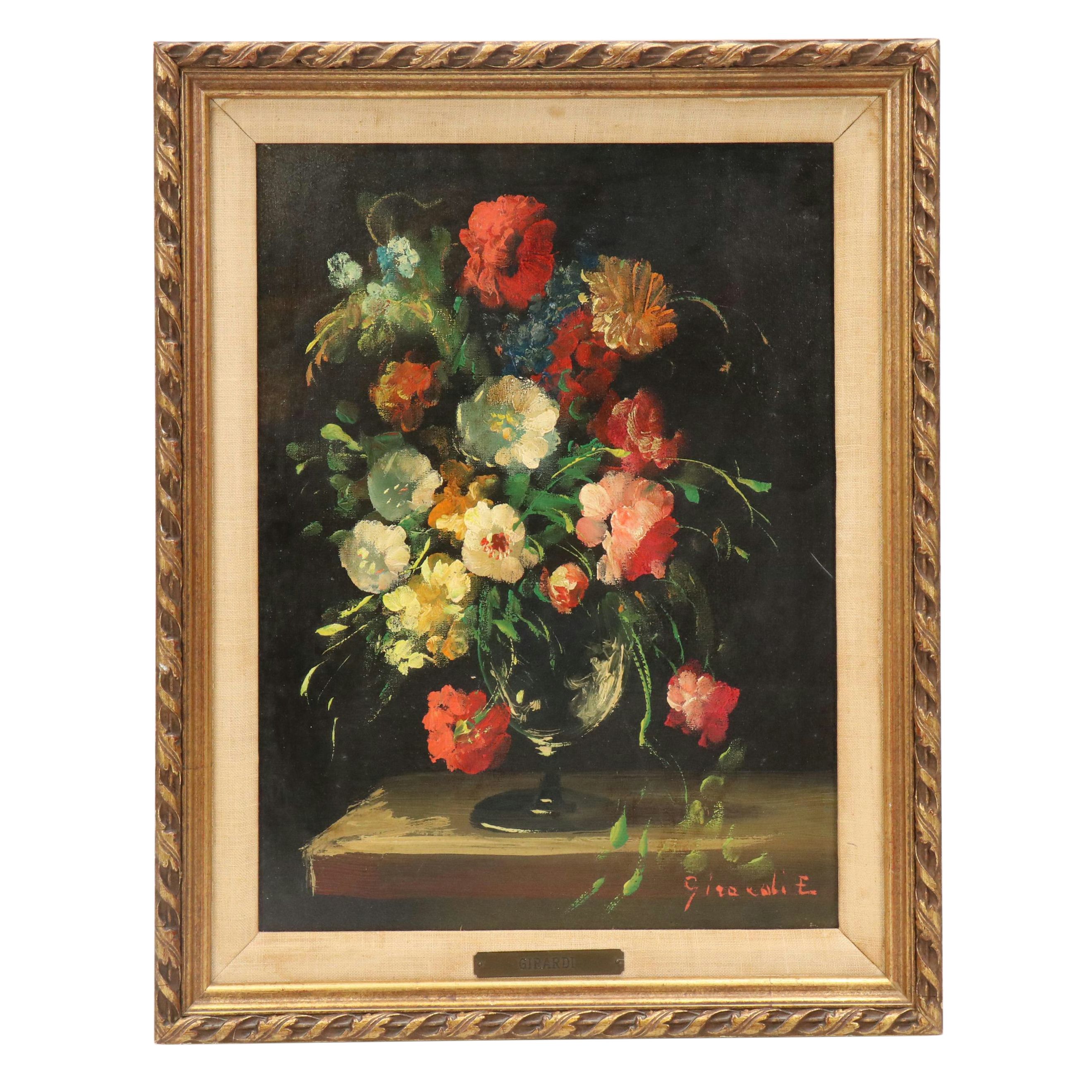 Italian School Floral Still Life Oil Painting, Mid-20th Century