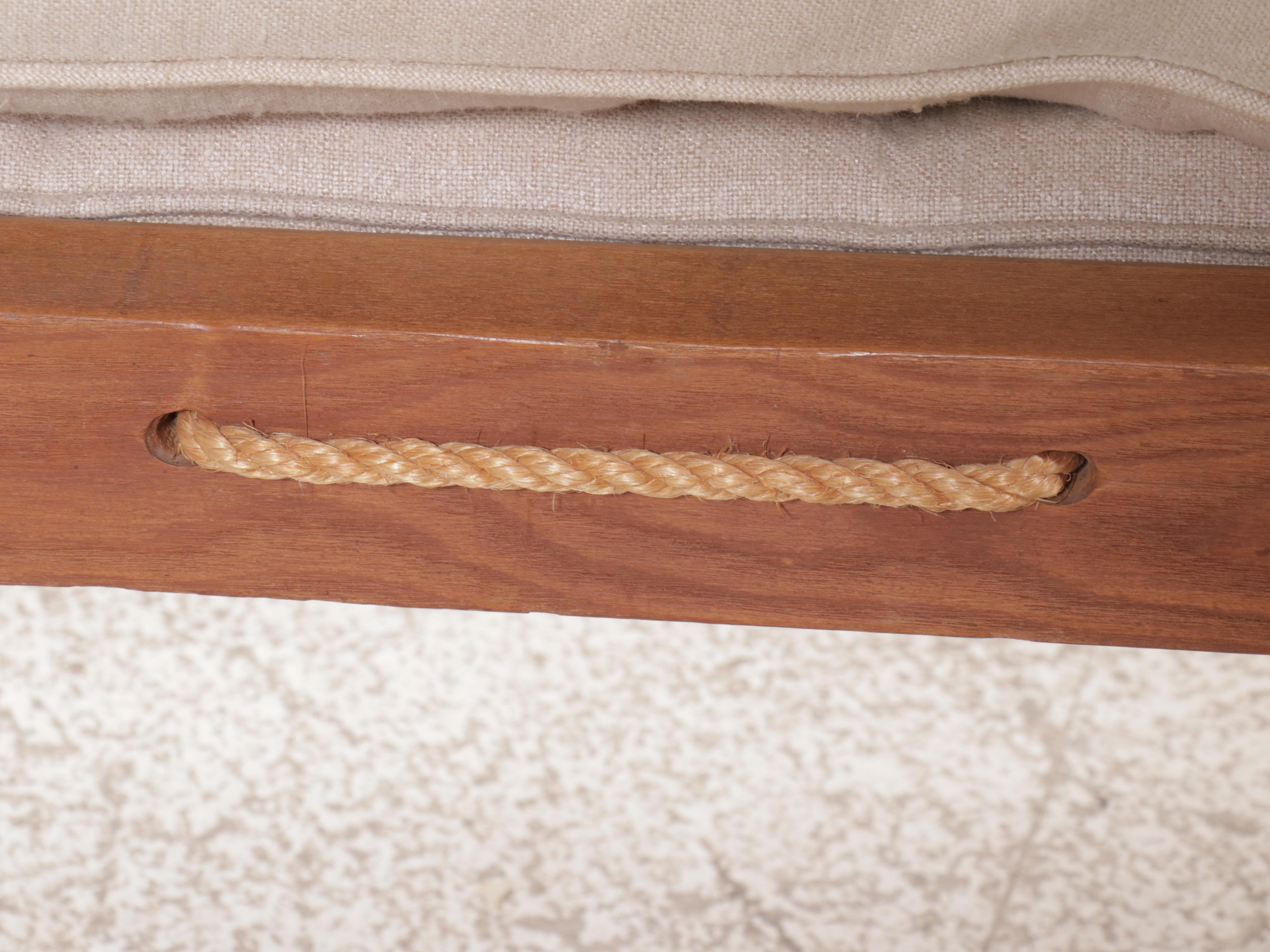 Mid Century Modern Bench with Rope Seat Support