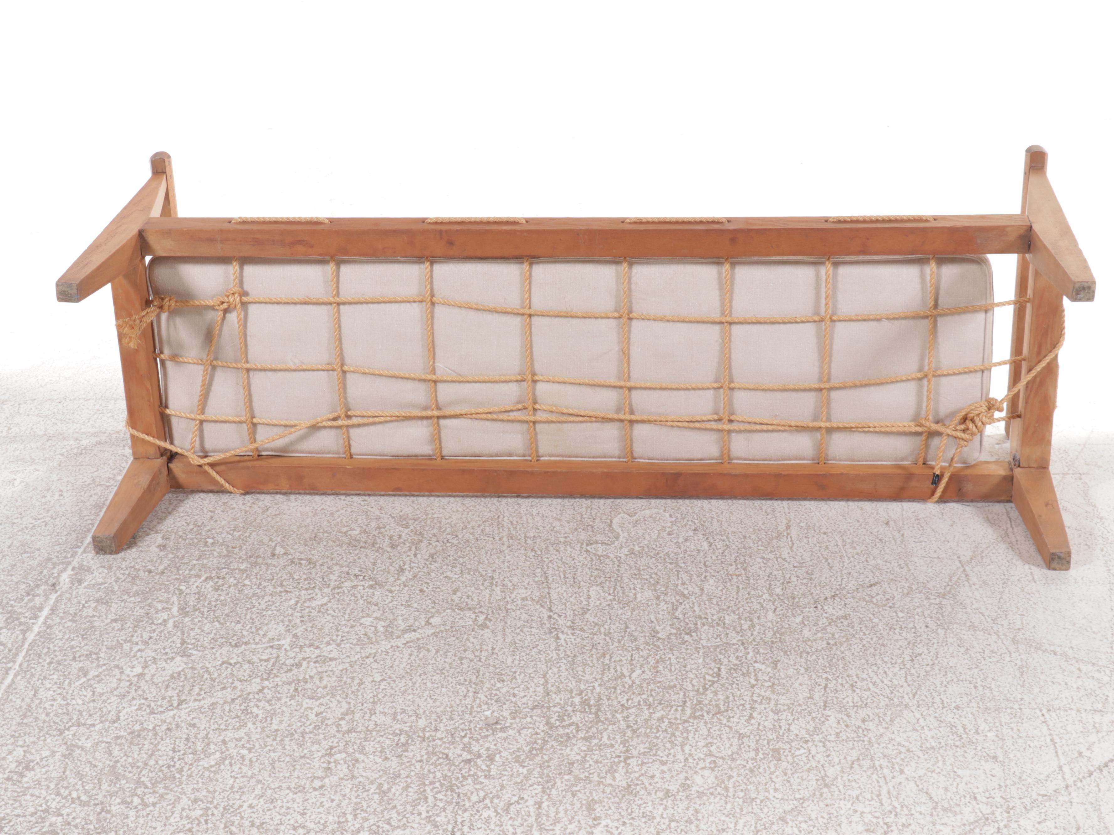 Mid Century Modern Bench with Rope Seat Support