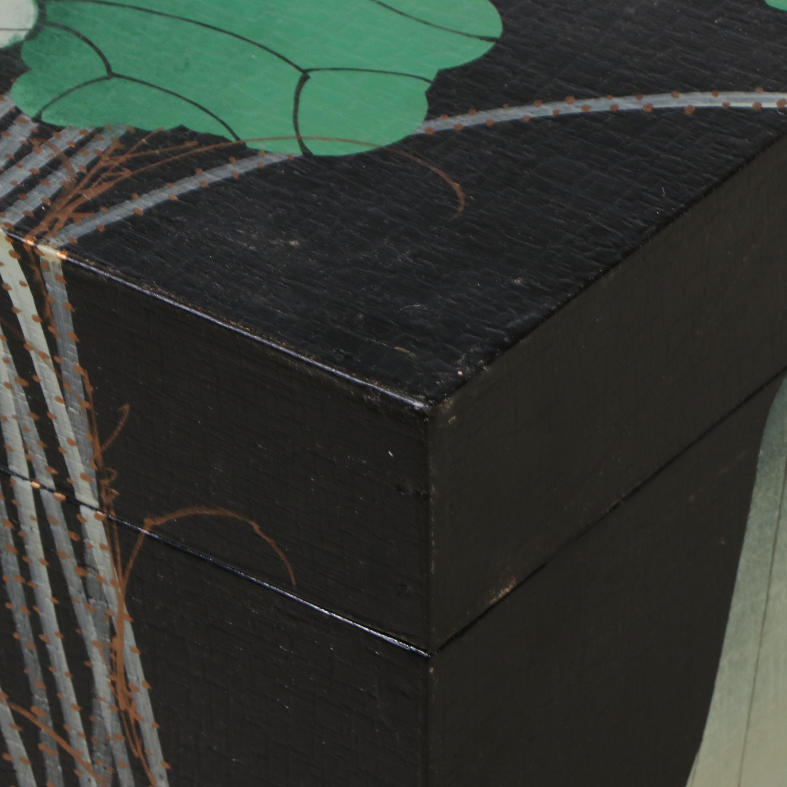 Chinese Painted and Lacquered Wood Storage Chest on Fitted Stand