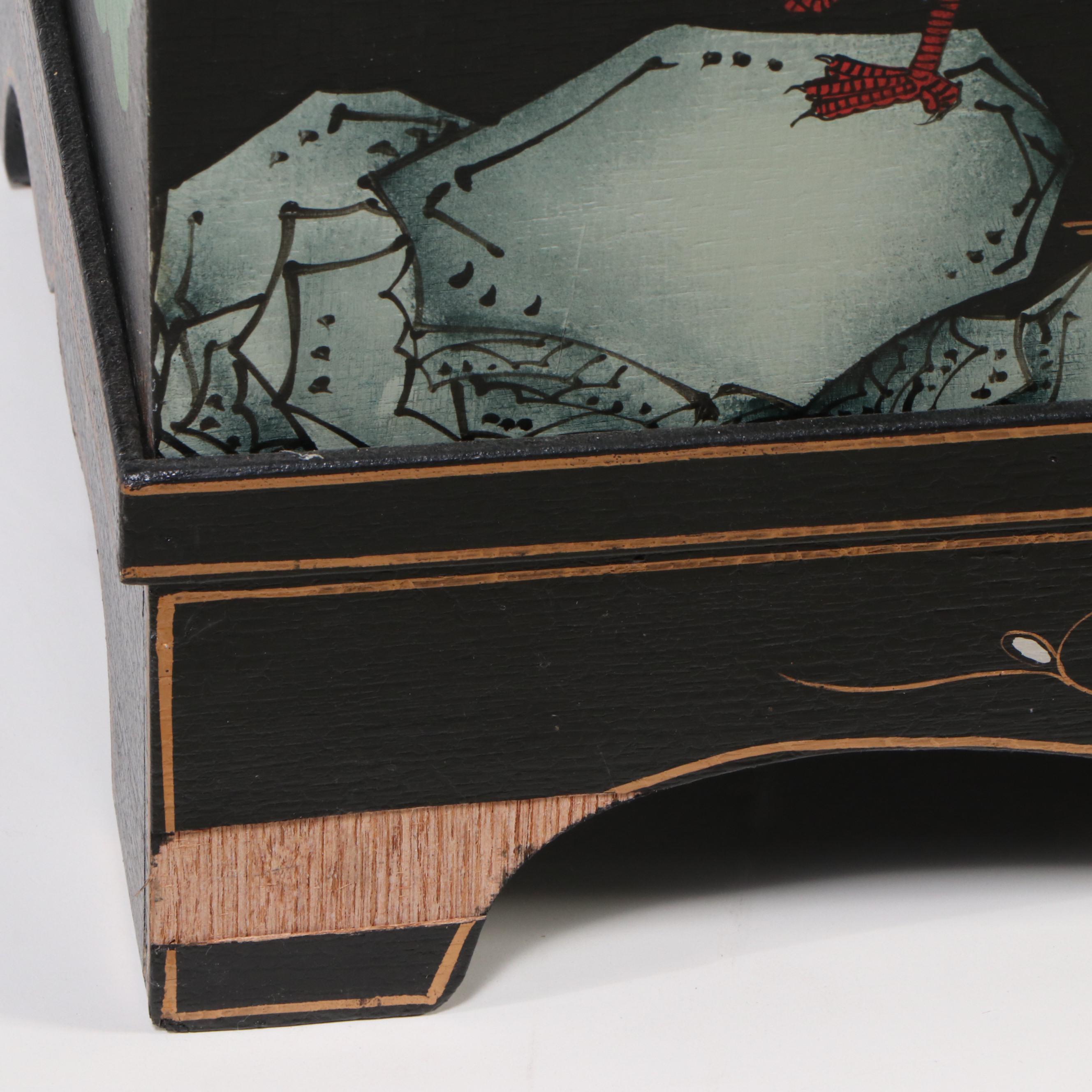 Chinese Painted and Lacquered Wood Storage Chest on Fitted Stand