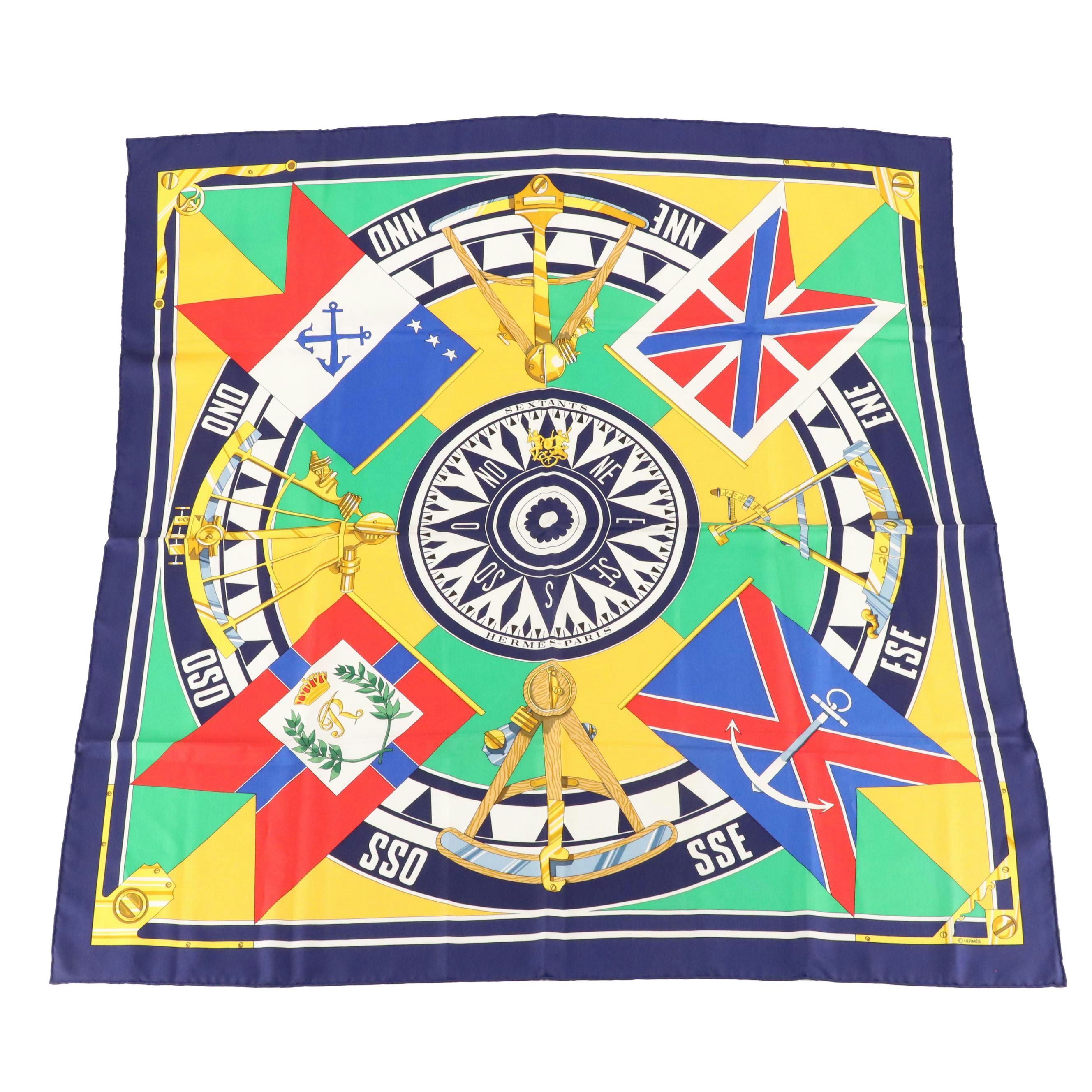 Hermès "Sextants" Silk Twill Scarf 90