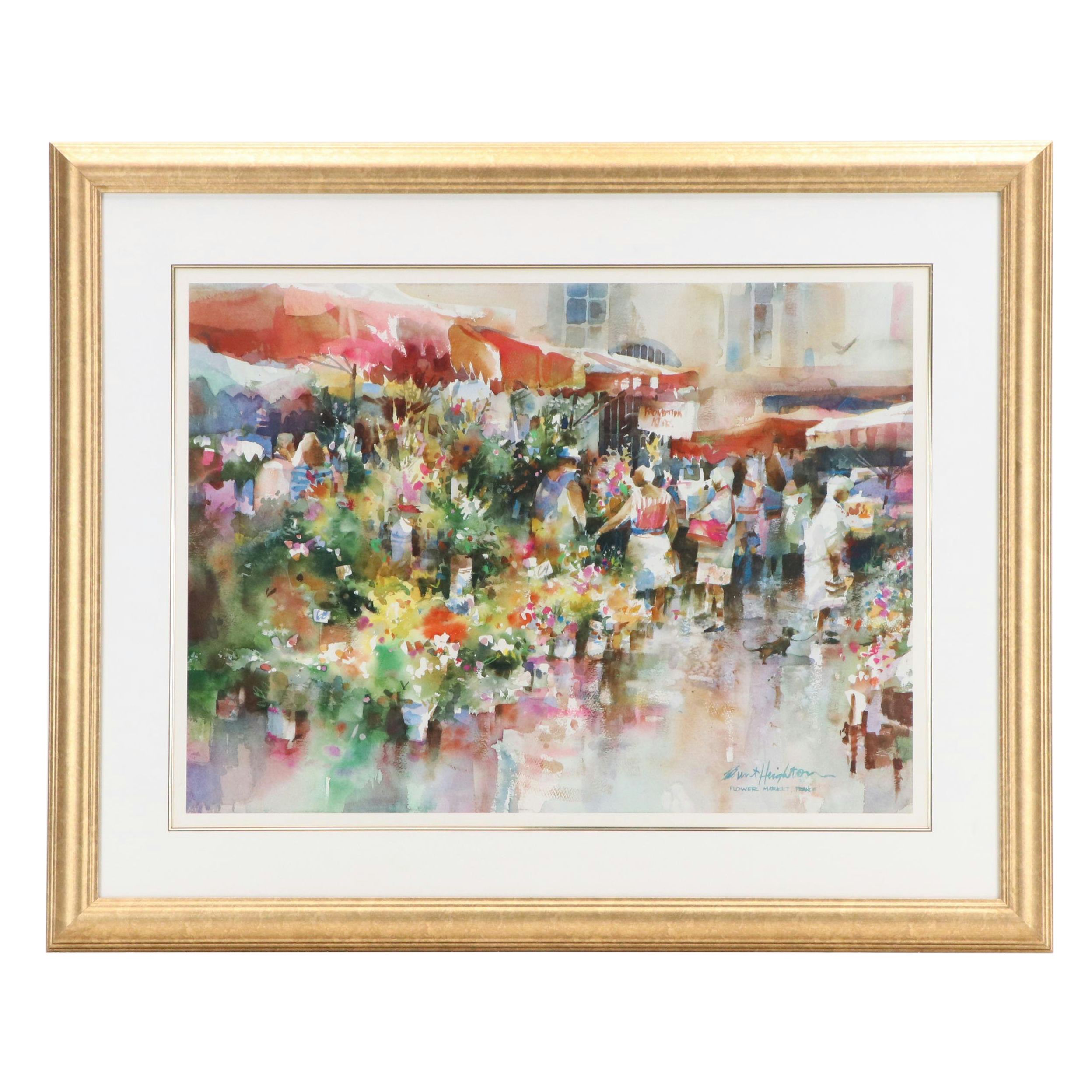 After Brent Heighton Offset Lithograph "Flower Market, France"