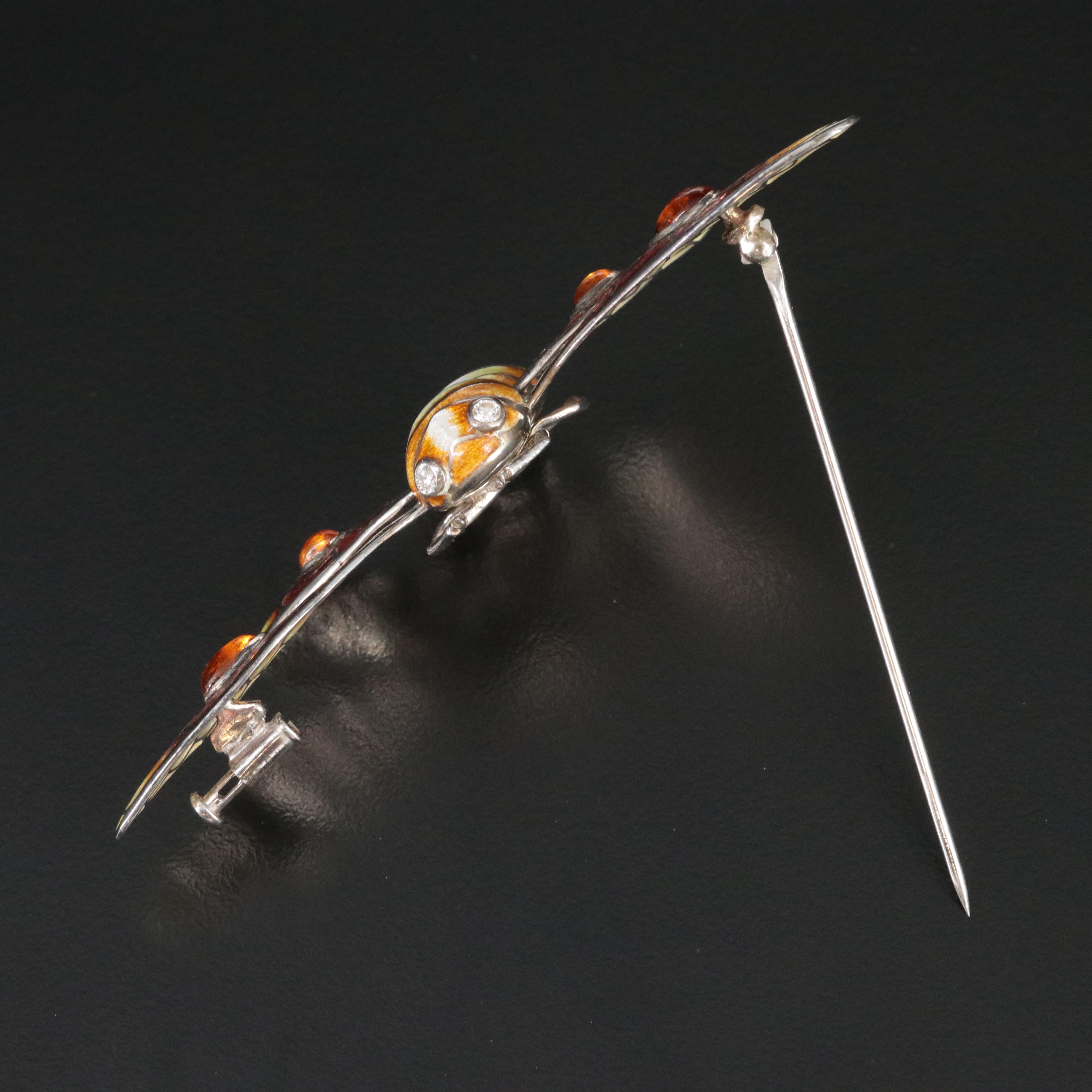 Sterling Citrine, Enamel and Diamond Honeybee Brooch