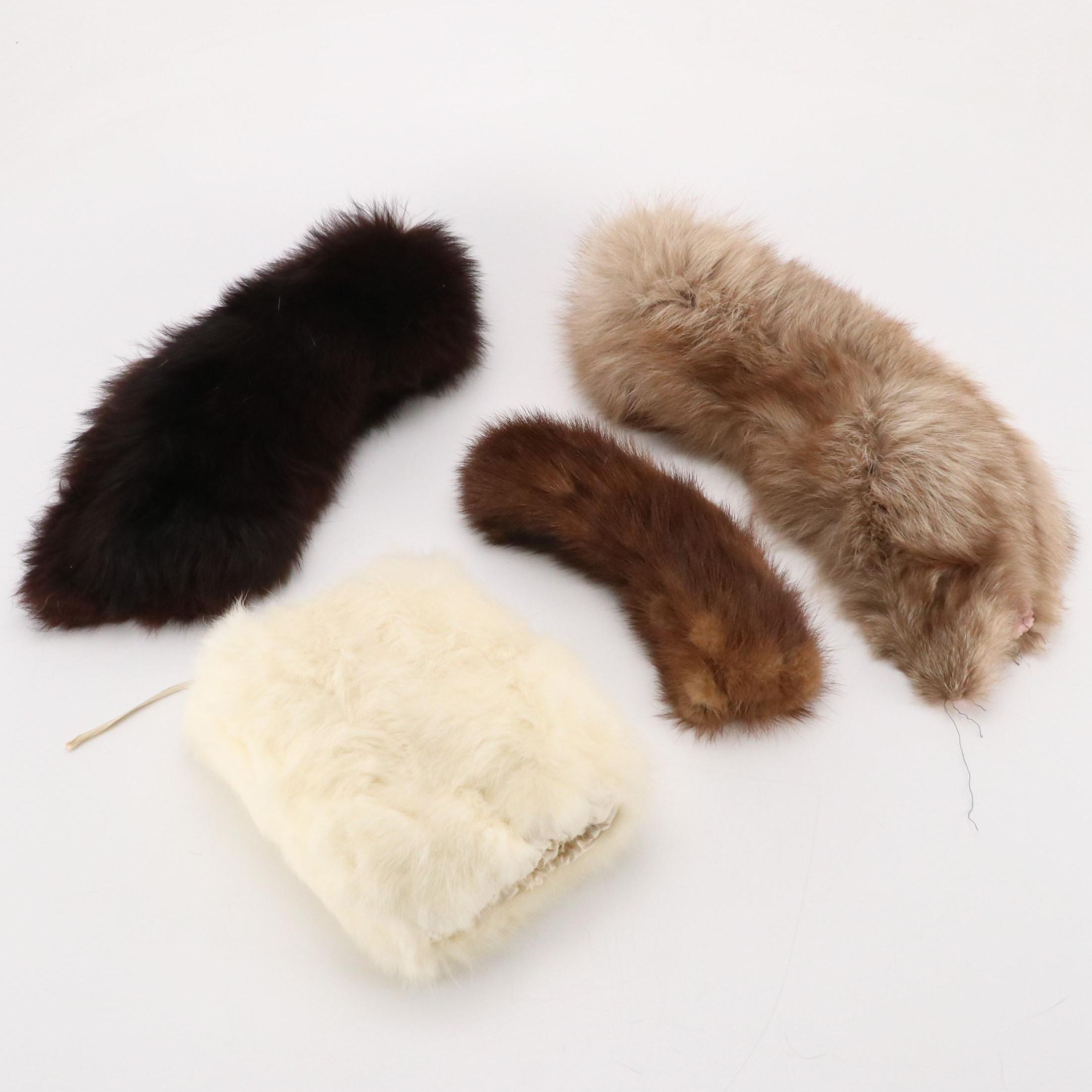 White Rabbit Fur Muff Hand Warmer with Fox Fur and Mink Fur Collars