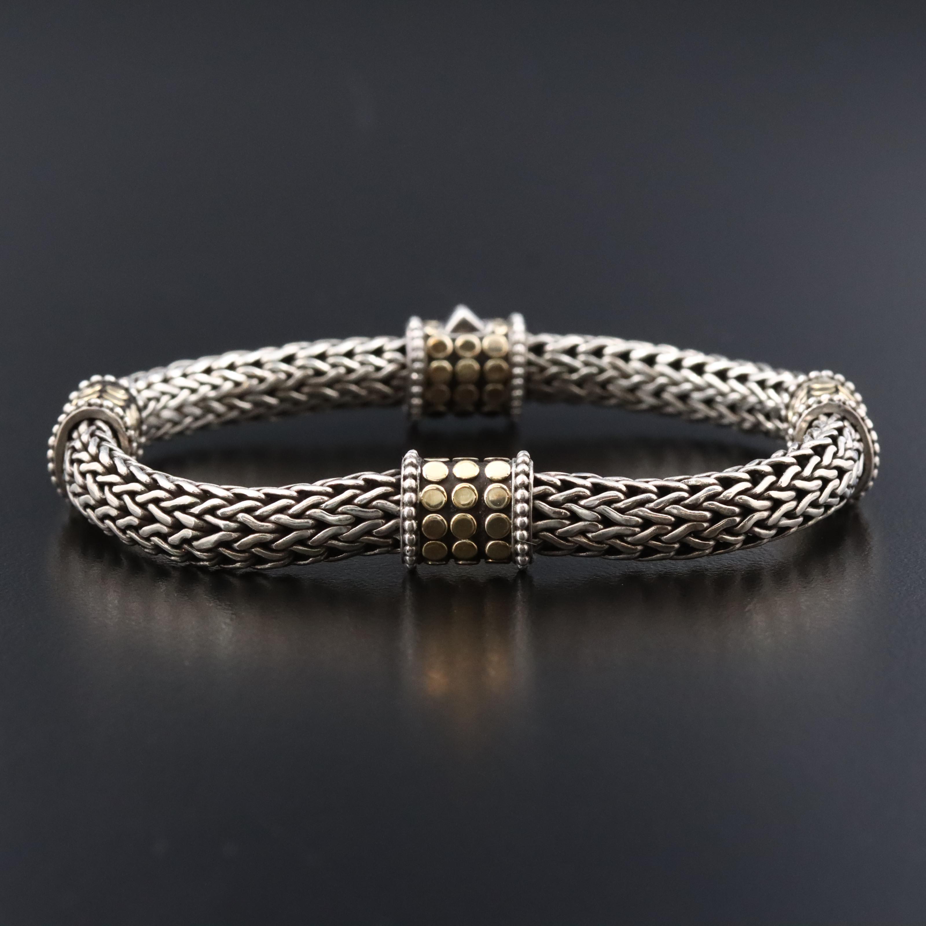 John Hardy Dot Sterling Classic Chain Station Bracelet with 18K Accents