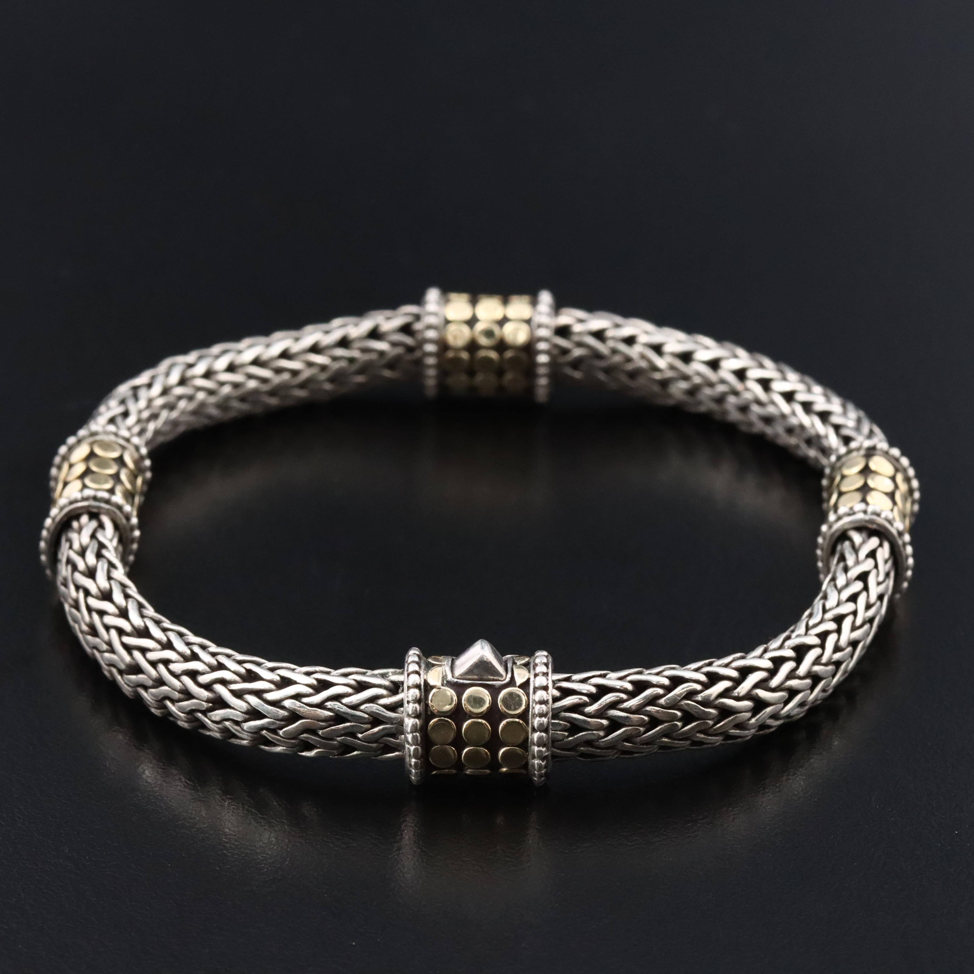 John Hardy Dot Sterling Classic Chain Station Bracelet with 18K Accents