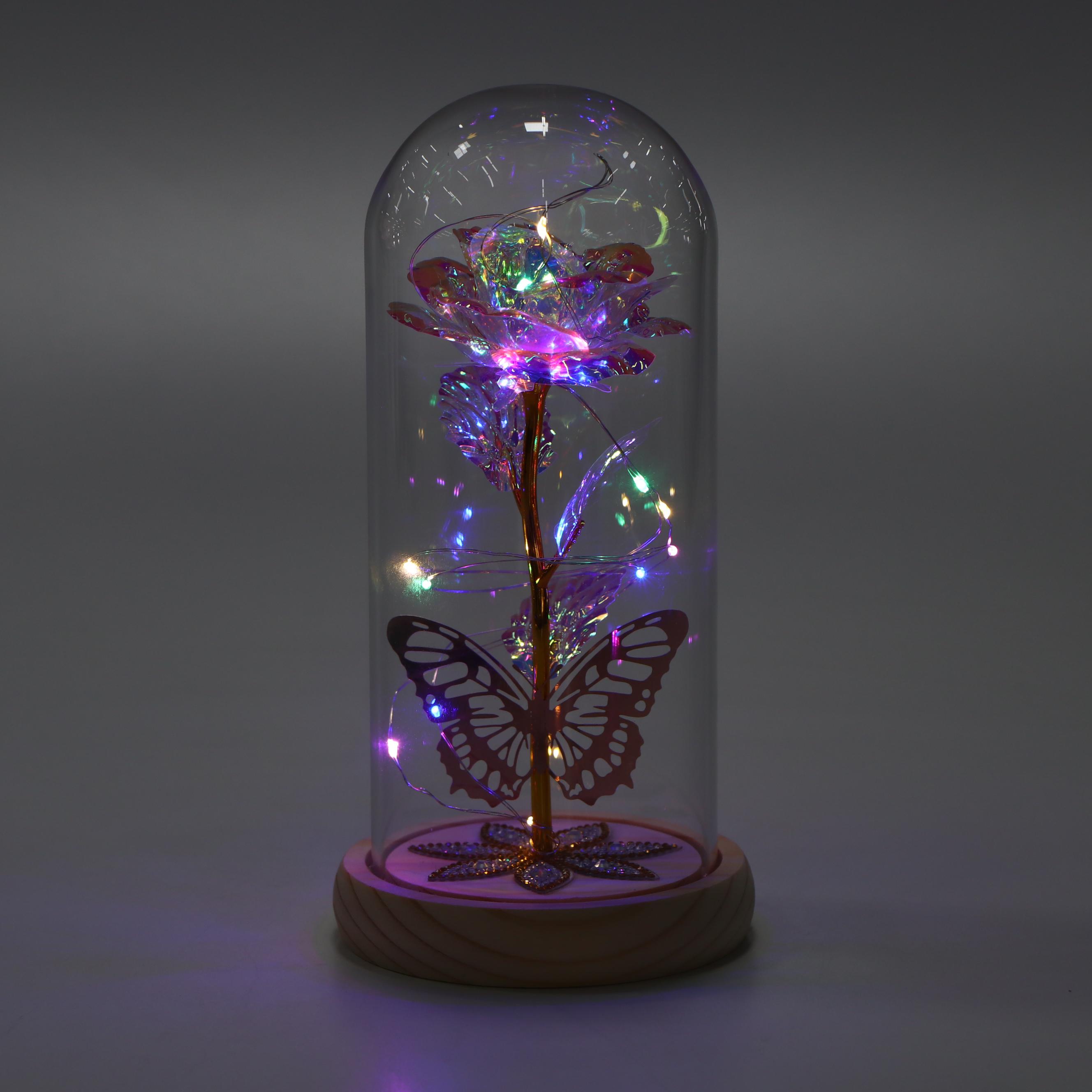 "Love Forever" Pink Illuminated Butterfly Rose