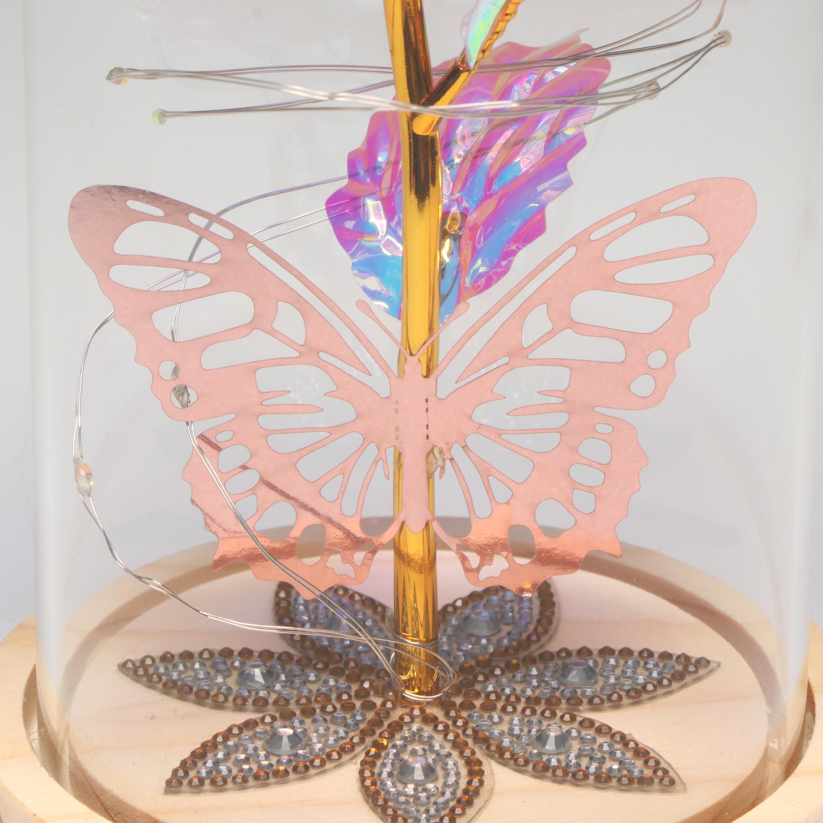 "Love Forever" Pink Illuminated Butterfly Rose