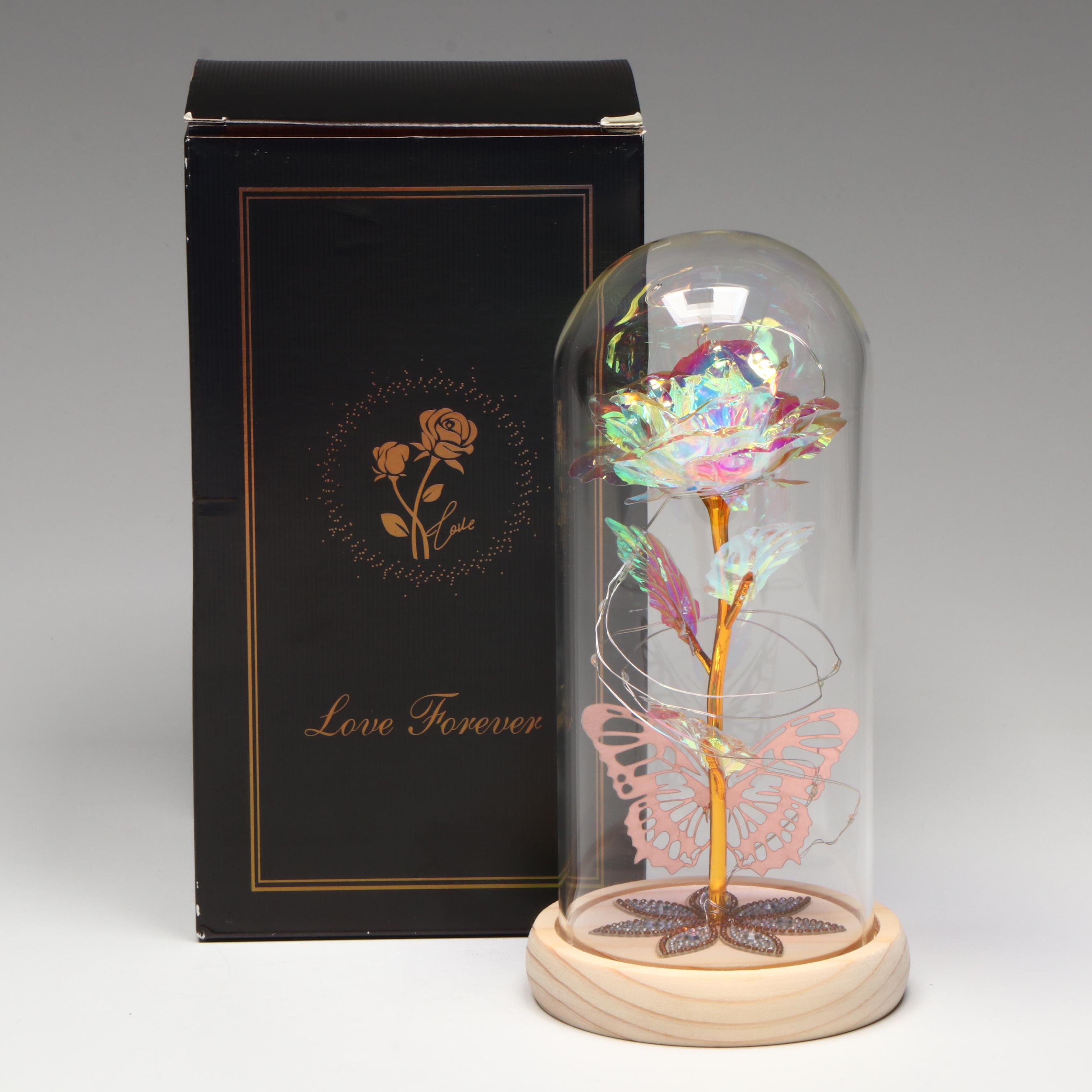 "Love Forever" Pink Illuminated Butterfly Rose