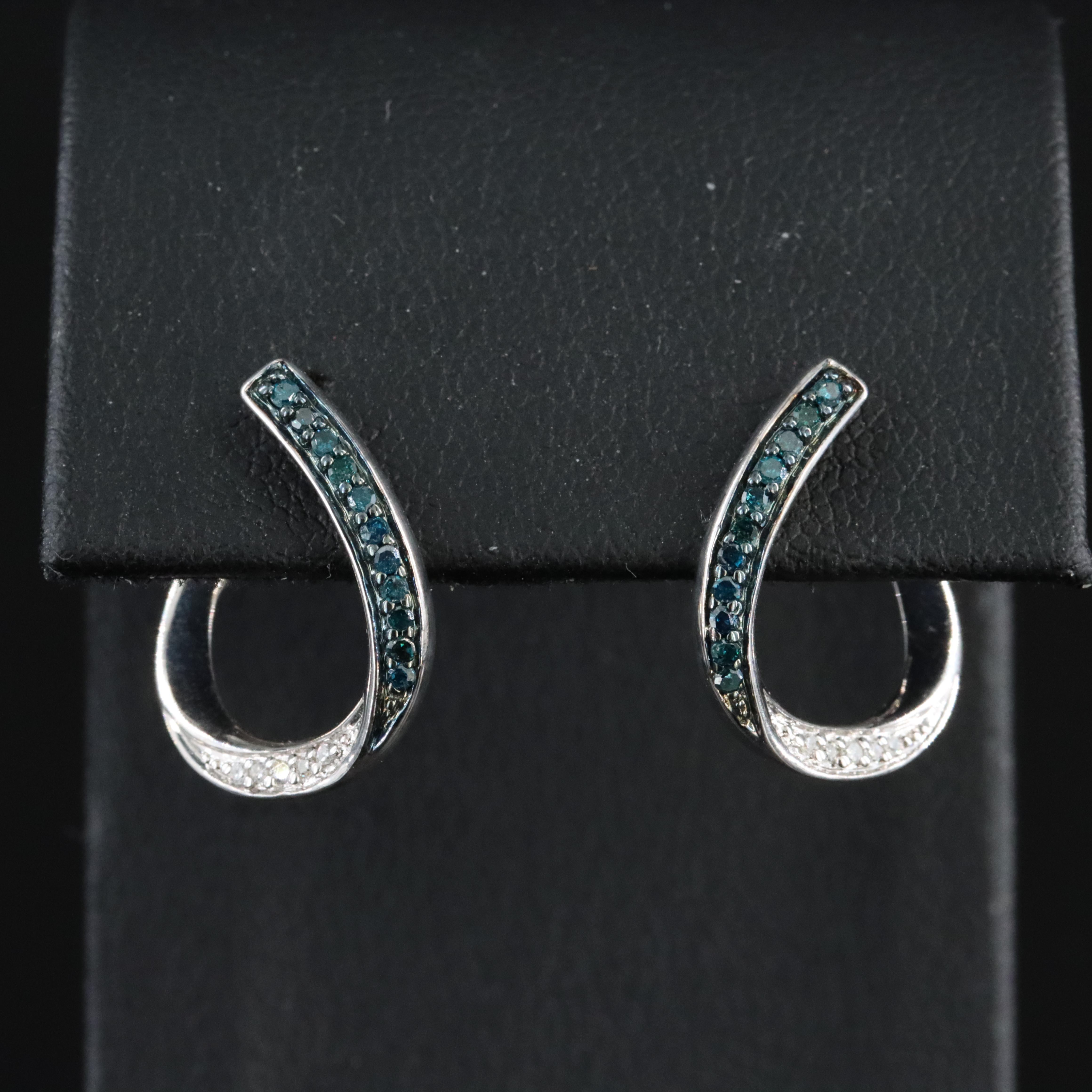 Sterling and Diamond Contoured Hoop Earrings Including Fancy Blue Diamonds