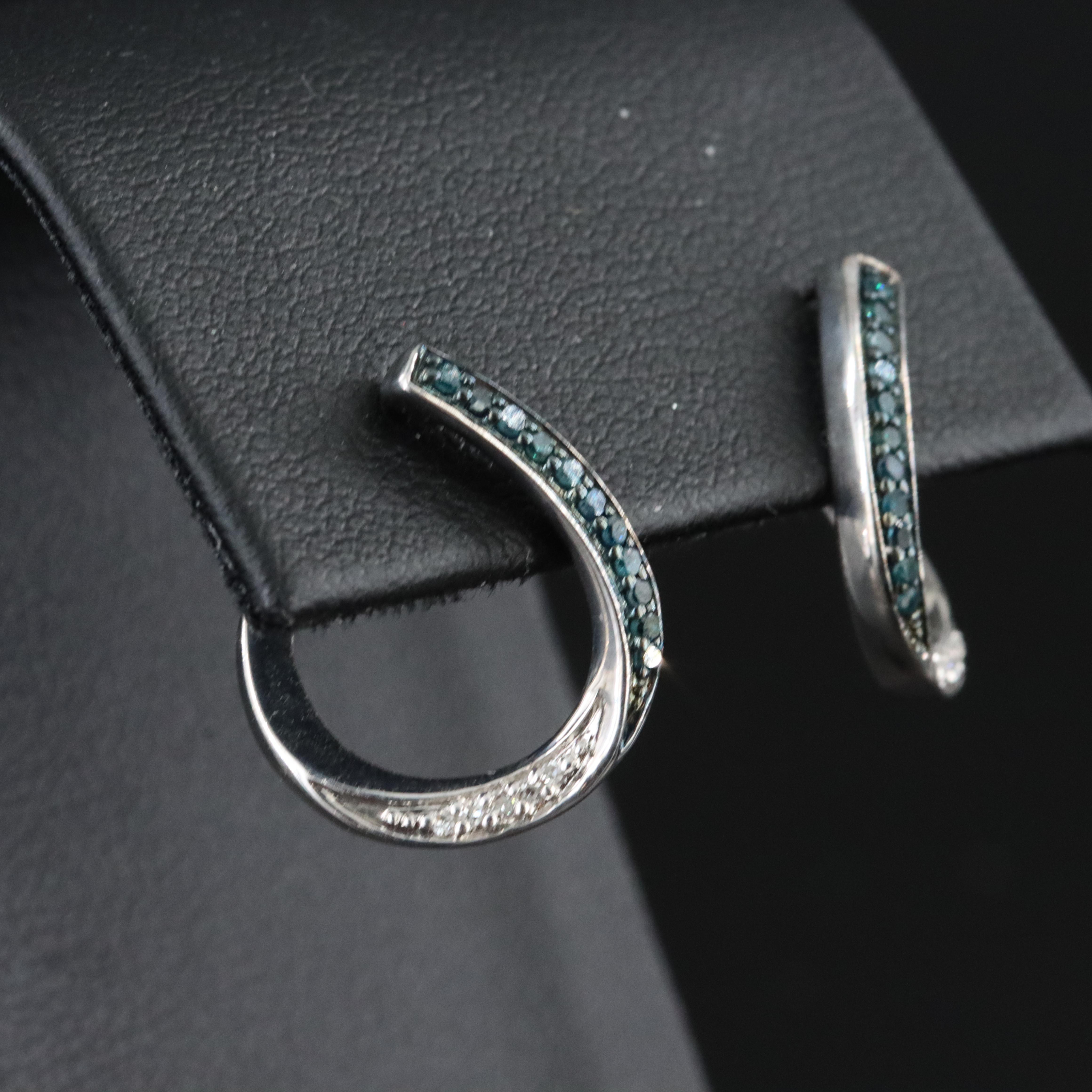Sterling and Diamond Contoured Hoop Earrings Including Fancy Blue Diamonds