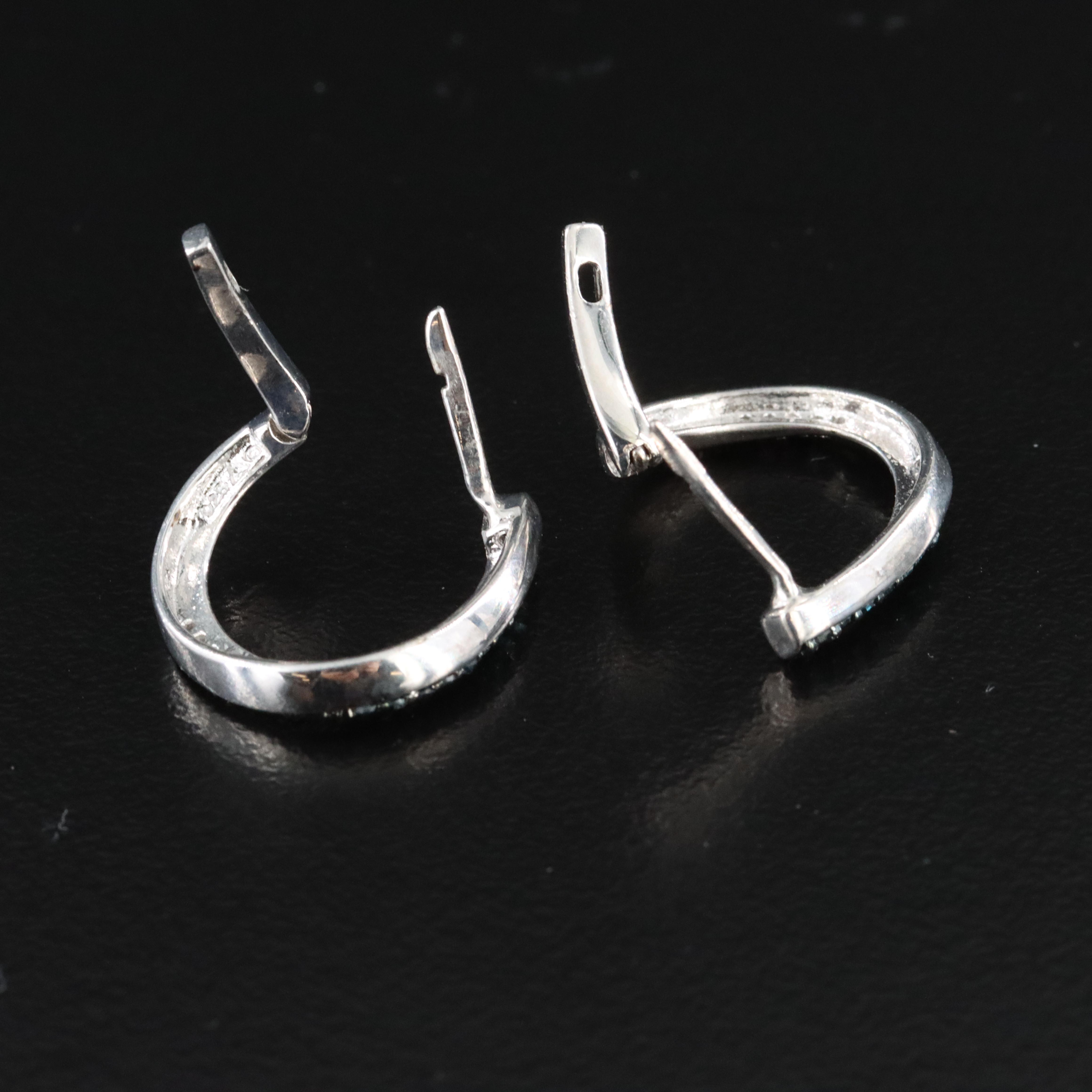 Sterling and Diamond Contoured Hoop Earrings Including Fancy Blue Diamonds