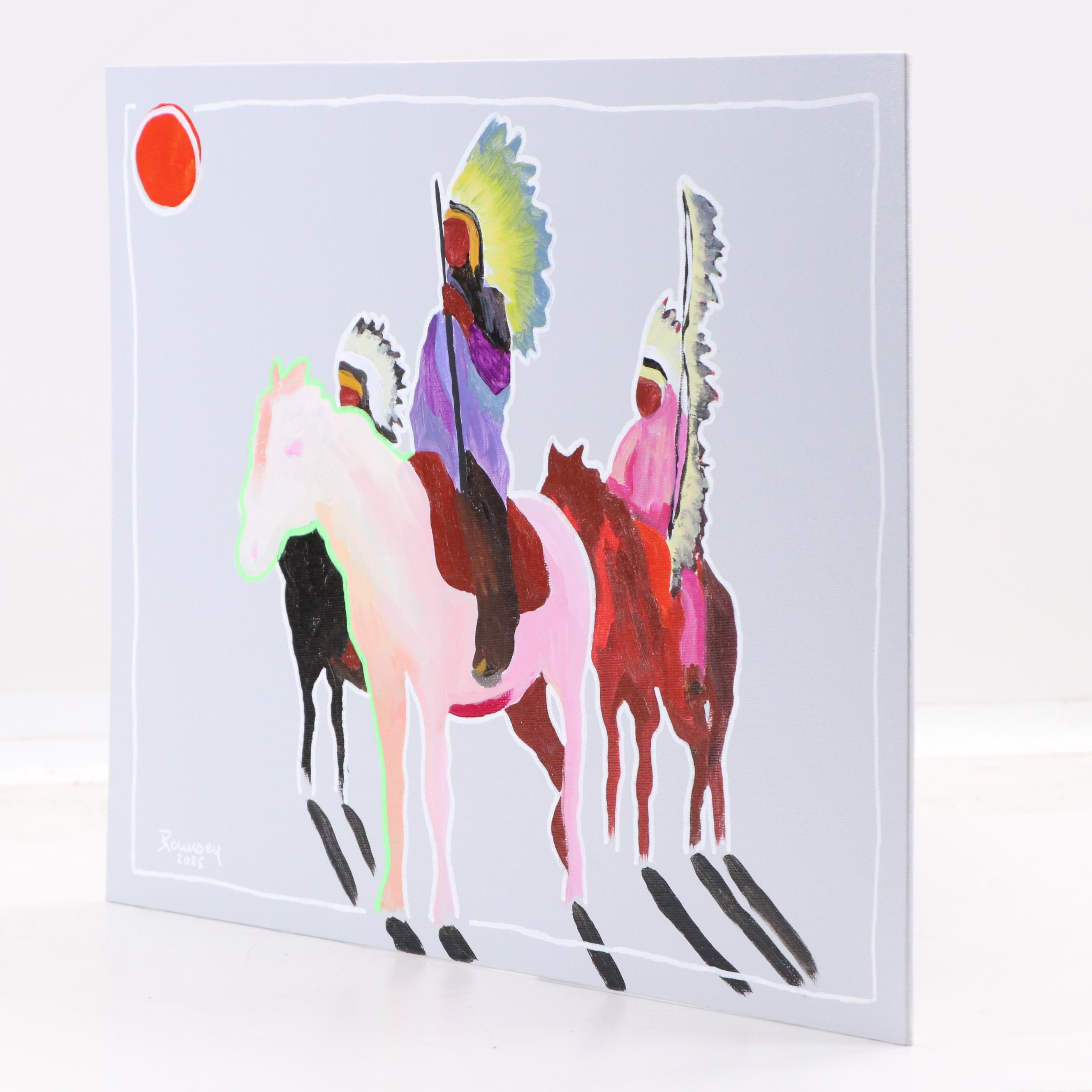 Joshua Ramsey Stylized Acrylic Painting of Native Americans "Ancestors #11"