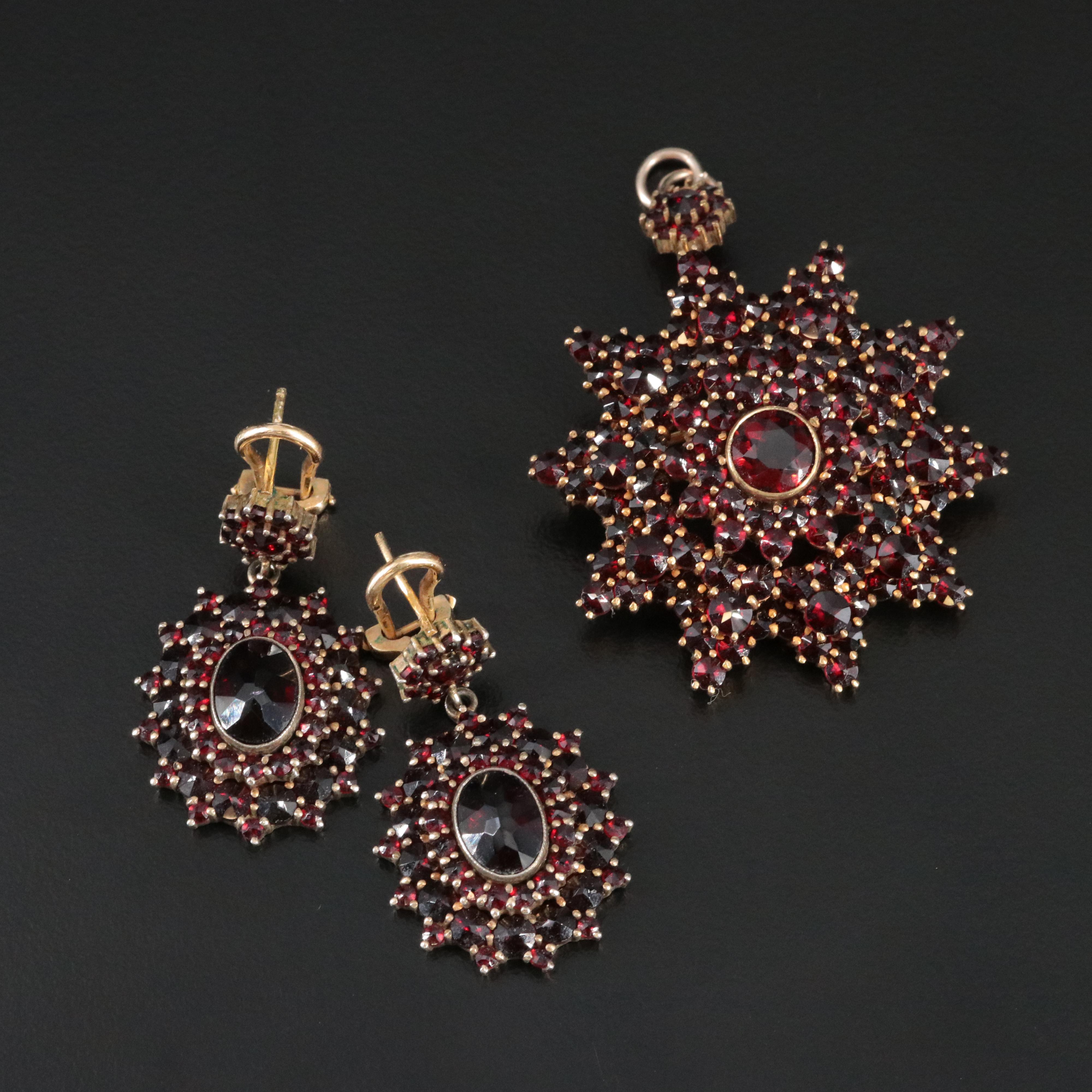 Vintage Garnet Earrings and Convertible Brooch