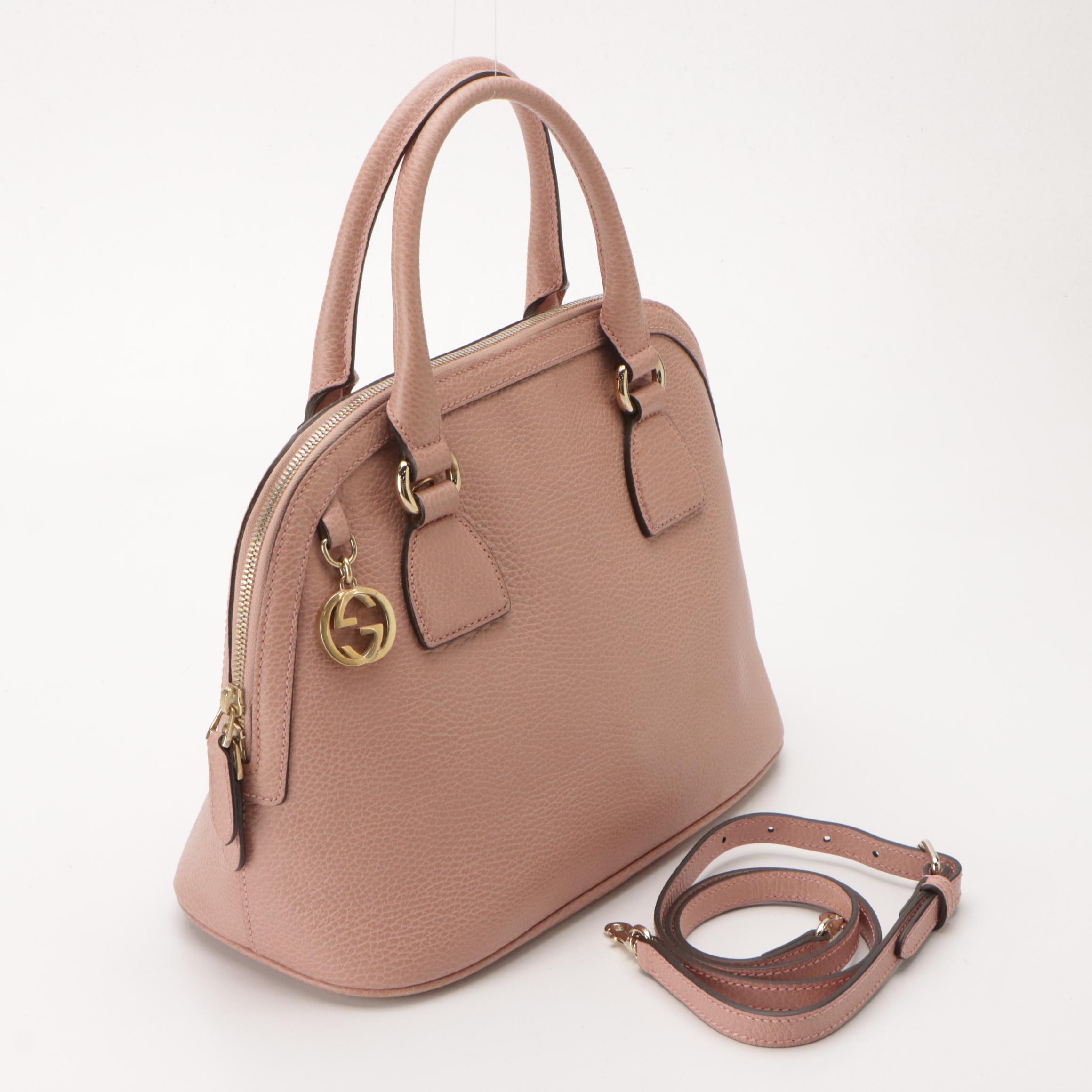 Gucci Domed Zip-Around Two Way Bag in Blush Pink Grained Calfskin Leather