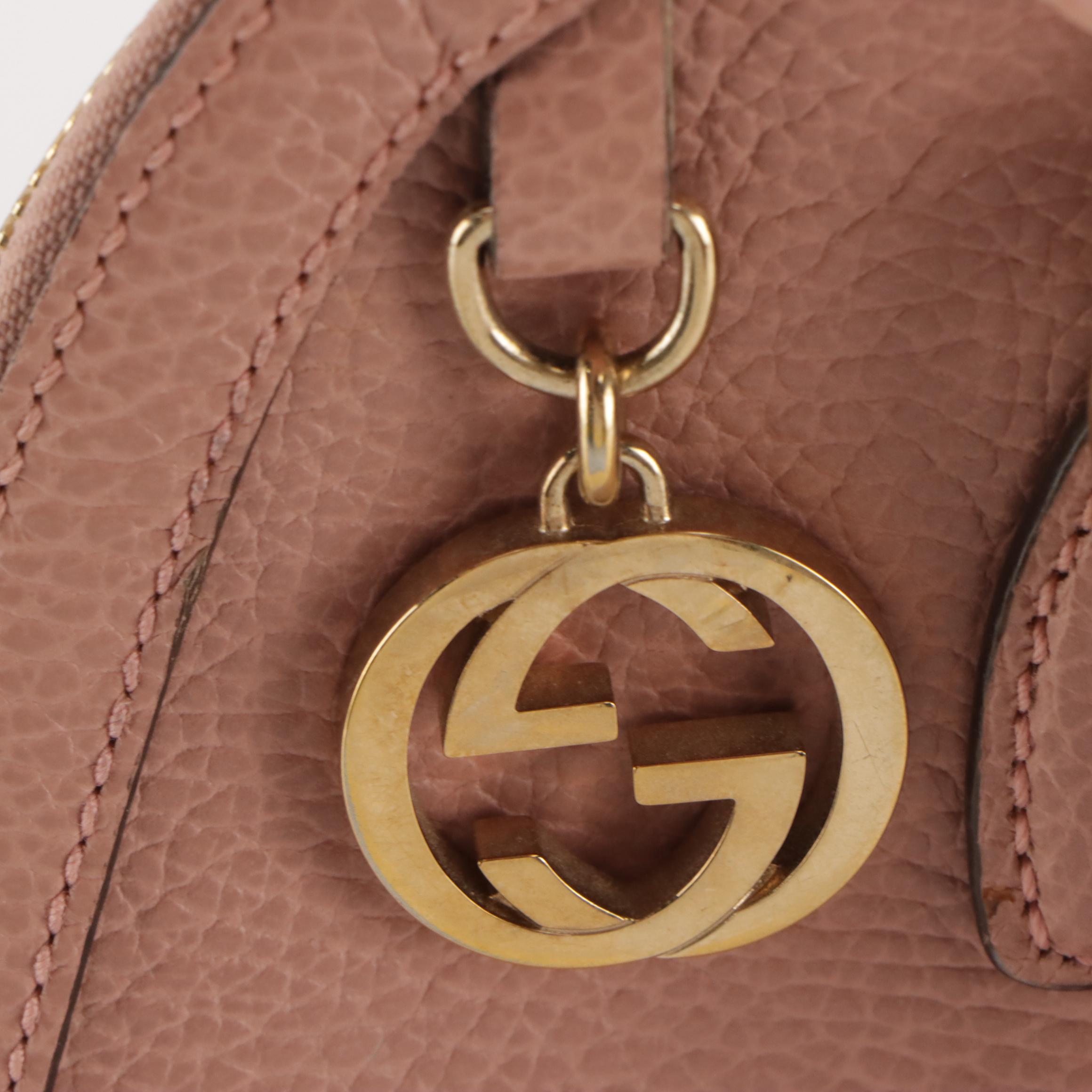 Gucci Domed Zip-Around Two Way Bag in Blush Pink Grained Calfskin Leather