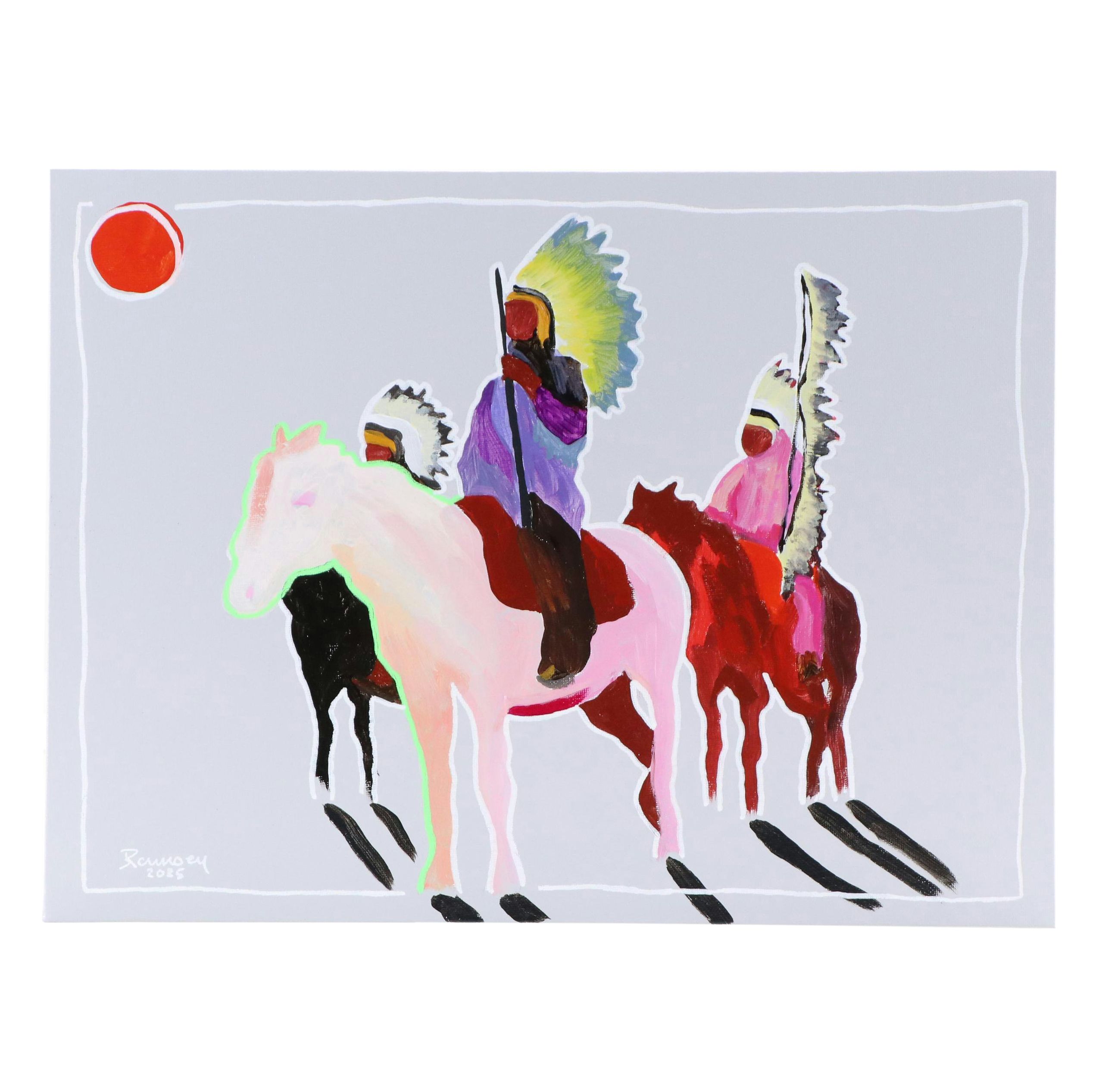 Joshua Ramsey Stylized Acrylic Painting of Native Americans "Ancestors #11"