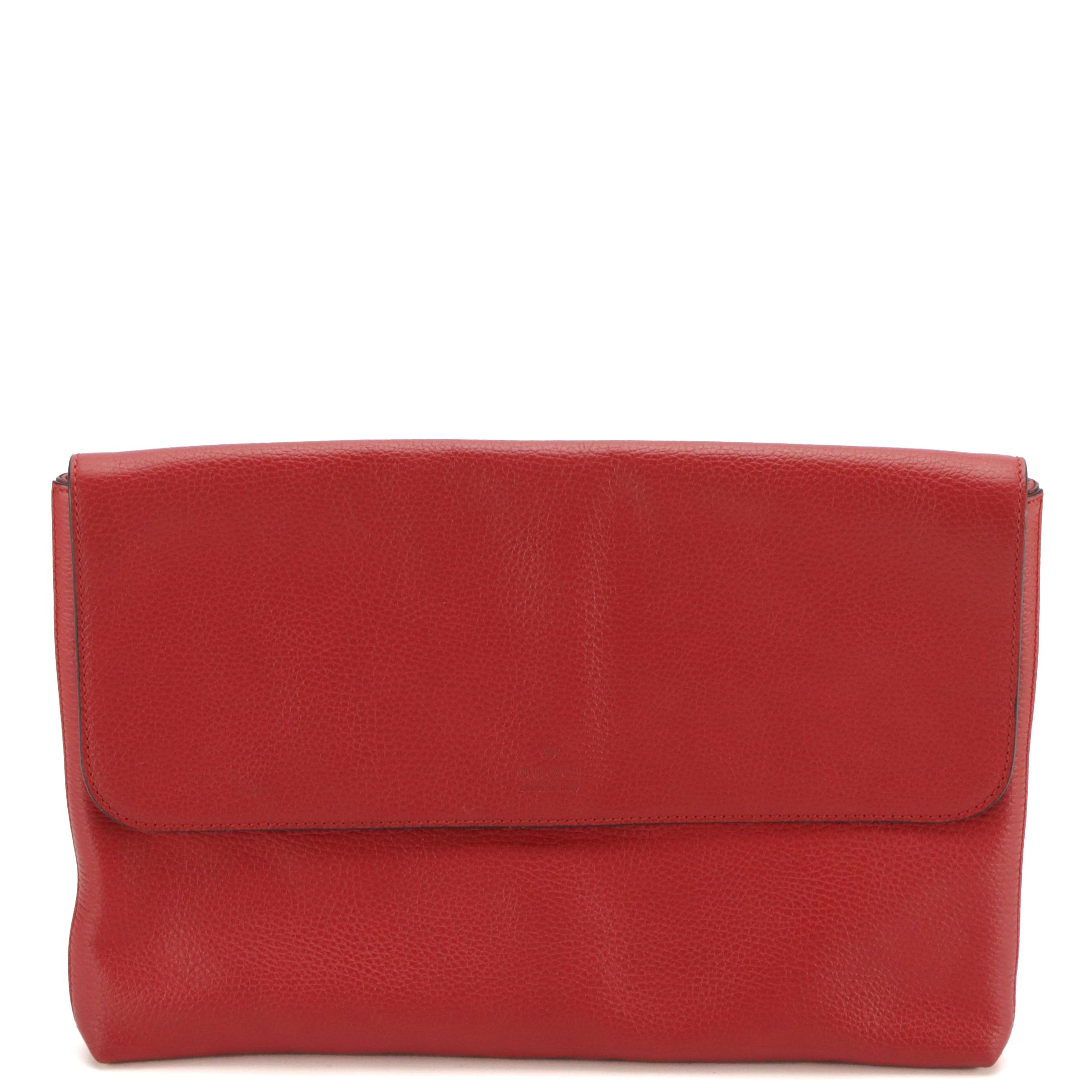 Gucci Front-Flap Portfolio Clutch in Red Grained Calfskin Leather