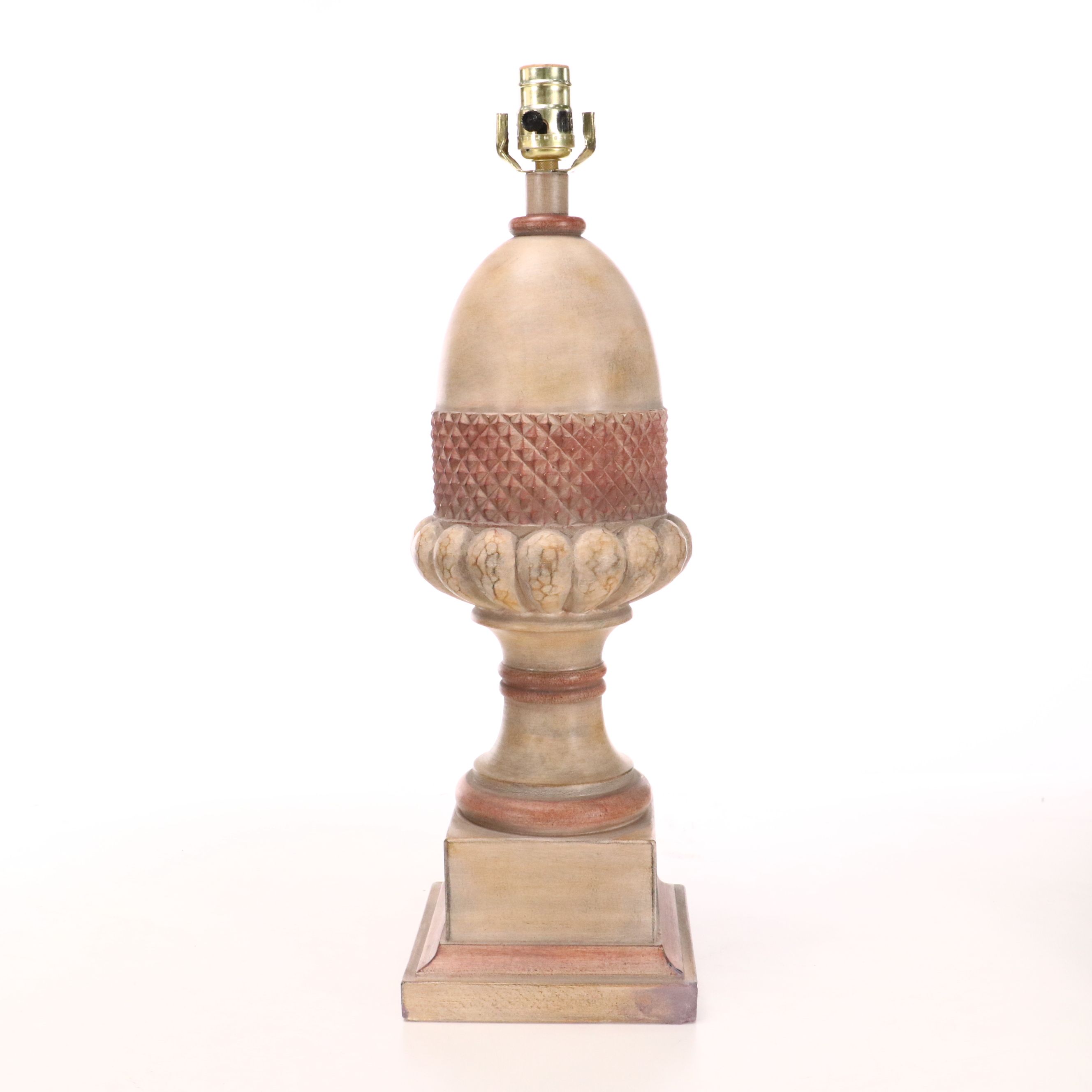 Neoclassical Acorn Finial Table Lamps with Cotton Coolie Shades