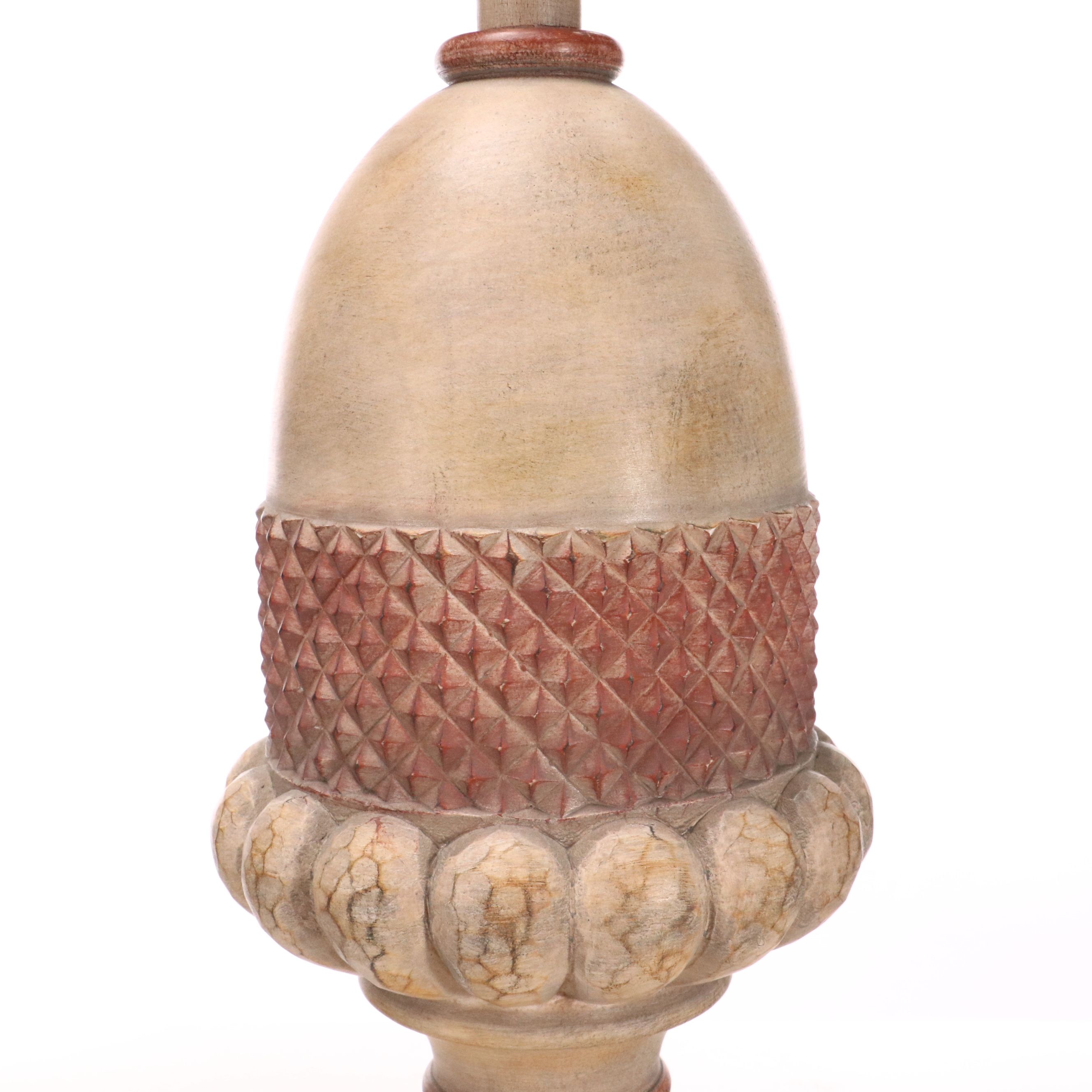 Neoclassical Acorn Finial Table Lamps with Cotton Coolie Shades