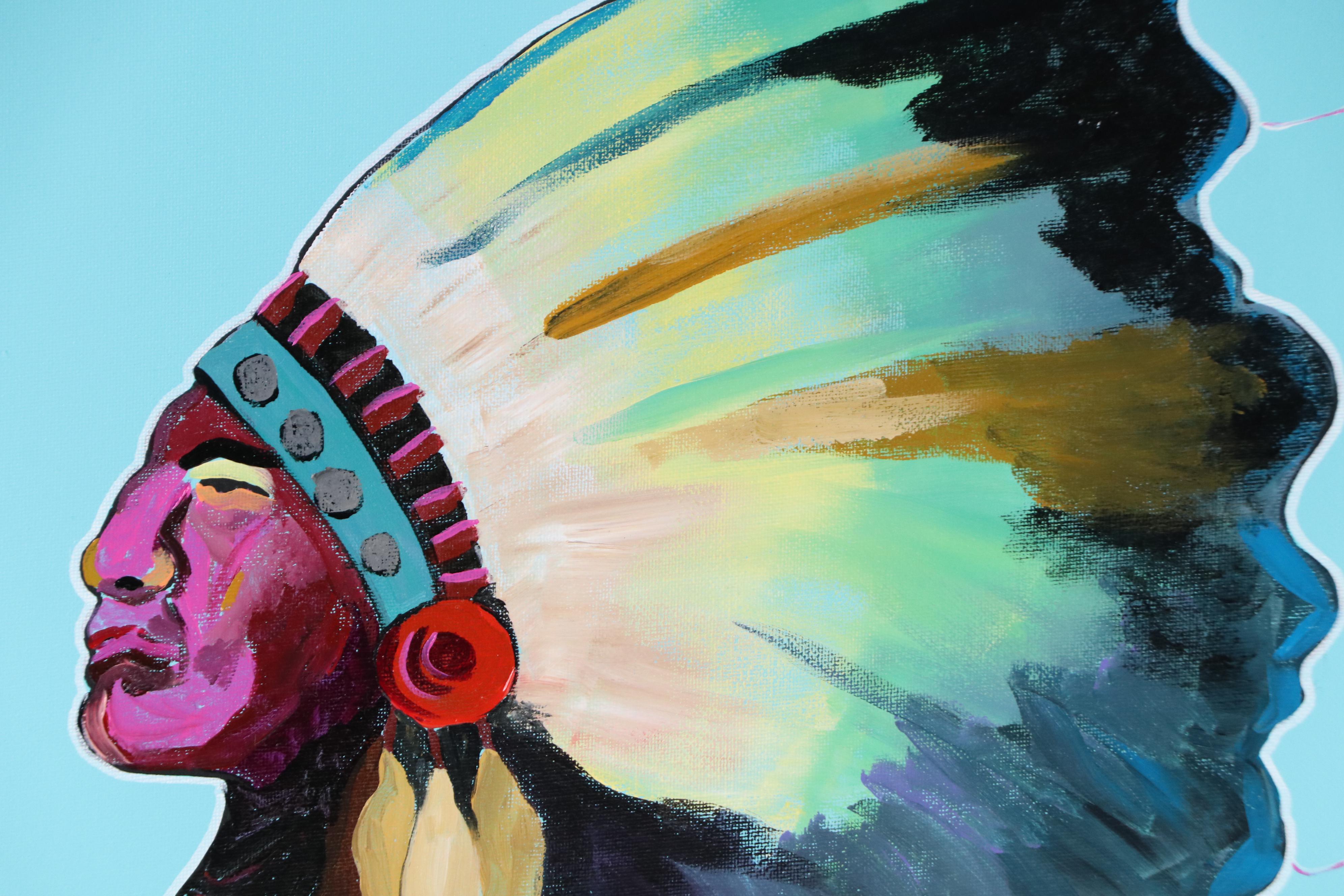 Joshua Ramsey Stylized Acrylic Painting of a Native American "Ancestors #9"