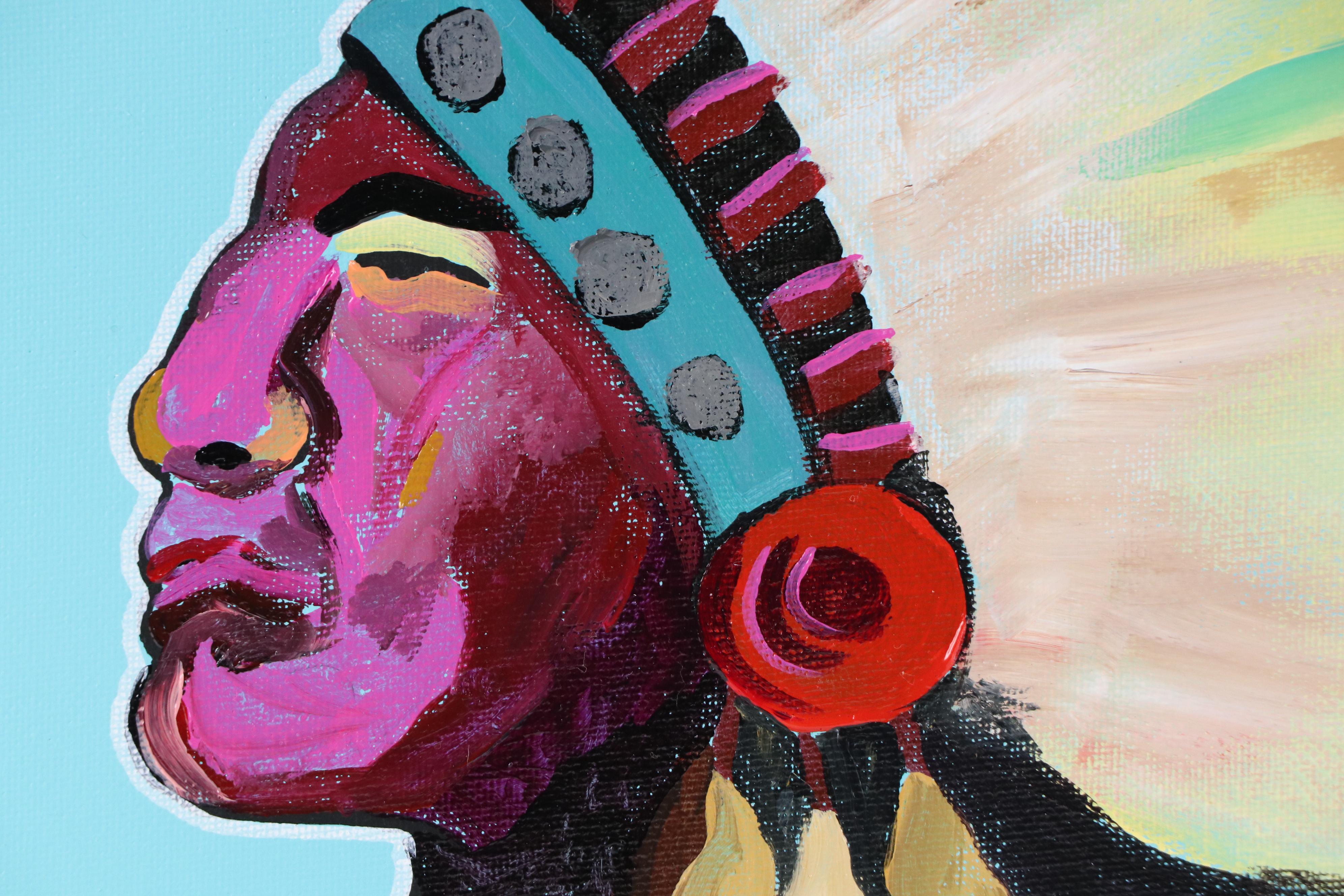 Joshua Ramsey Stylized Acrylic Painting of a Native American "Ancestors #9"