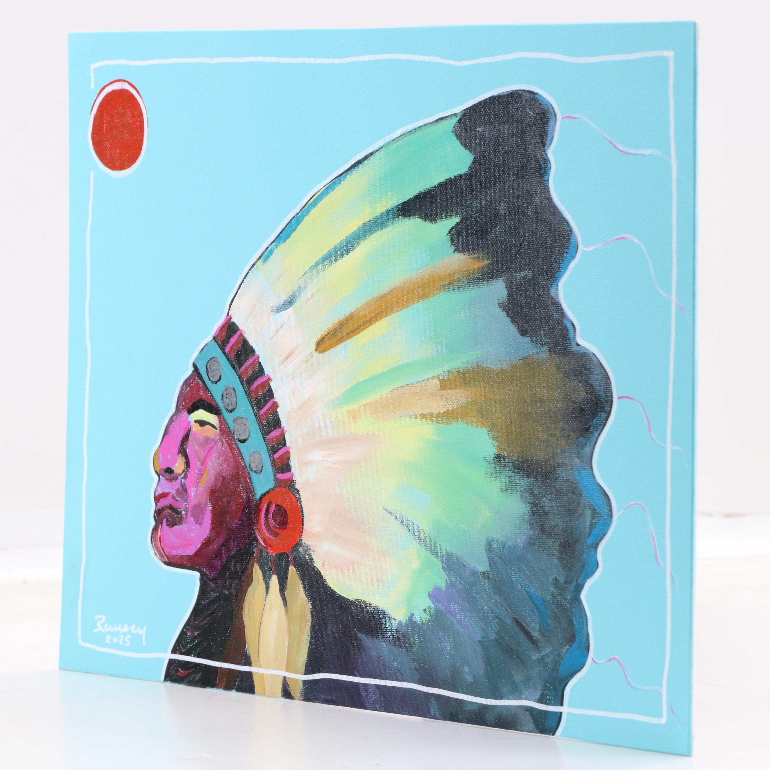 Joshua Ramsey Stylized Acrylic Painting of a Native American "Ancestors #9"