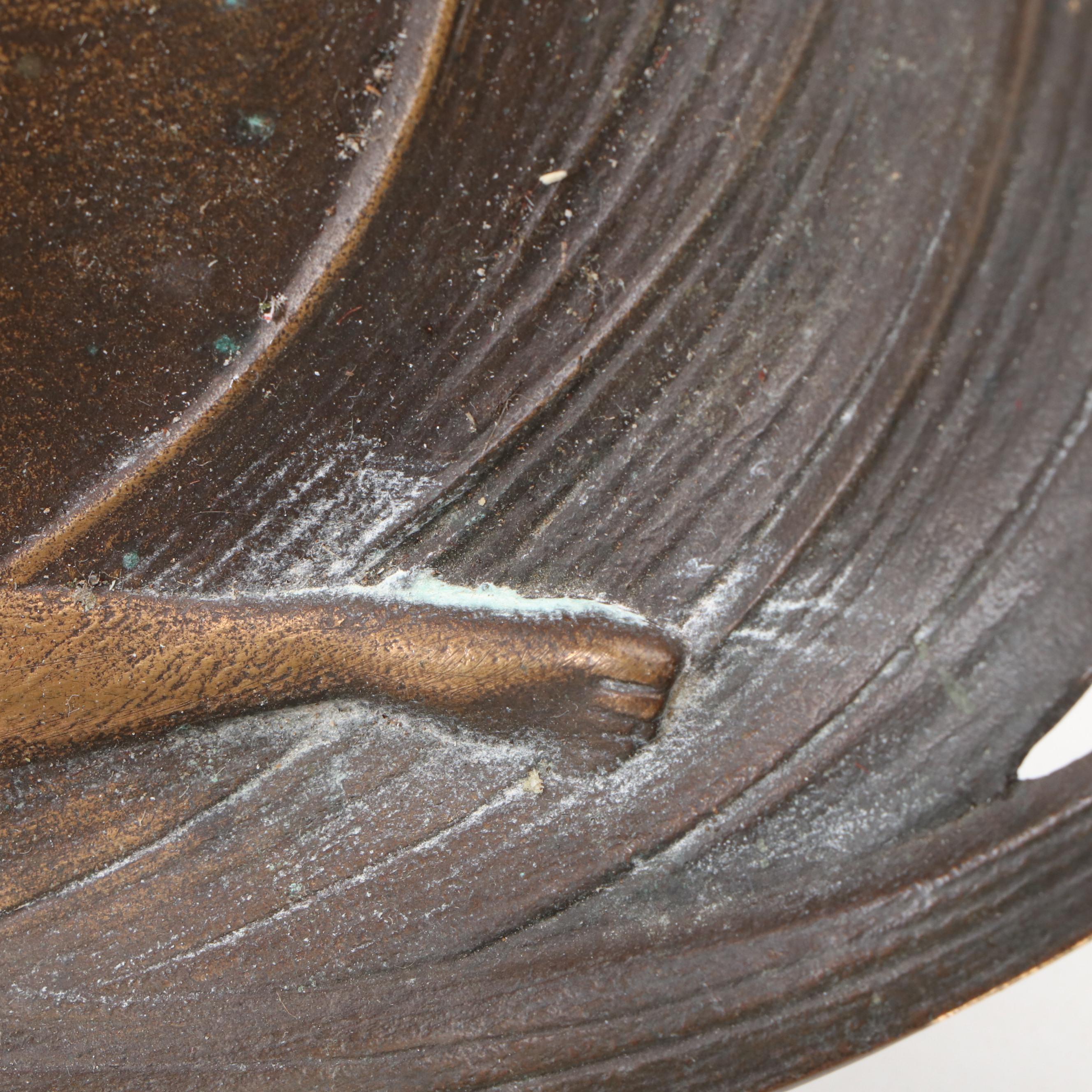 Brass Art Nouveau Style Sleeping Nude with Owl and Irises Tray