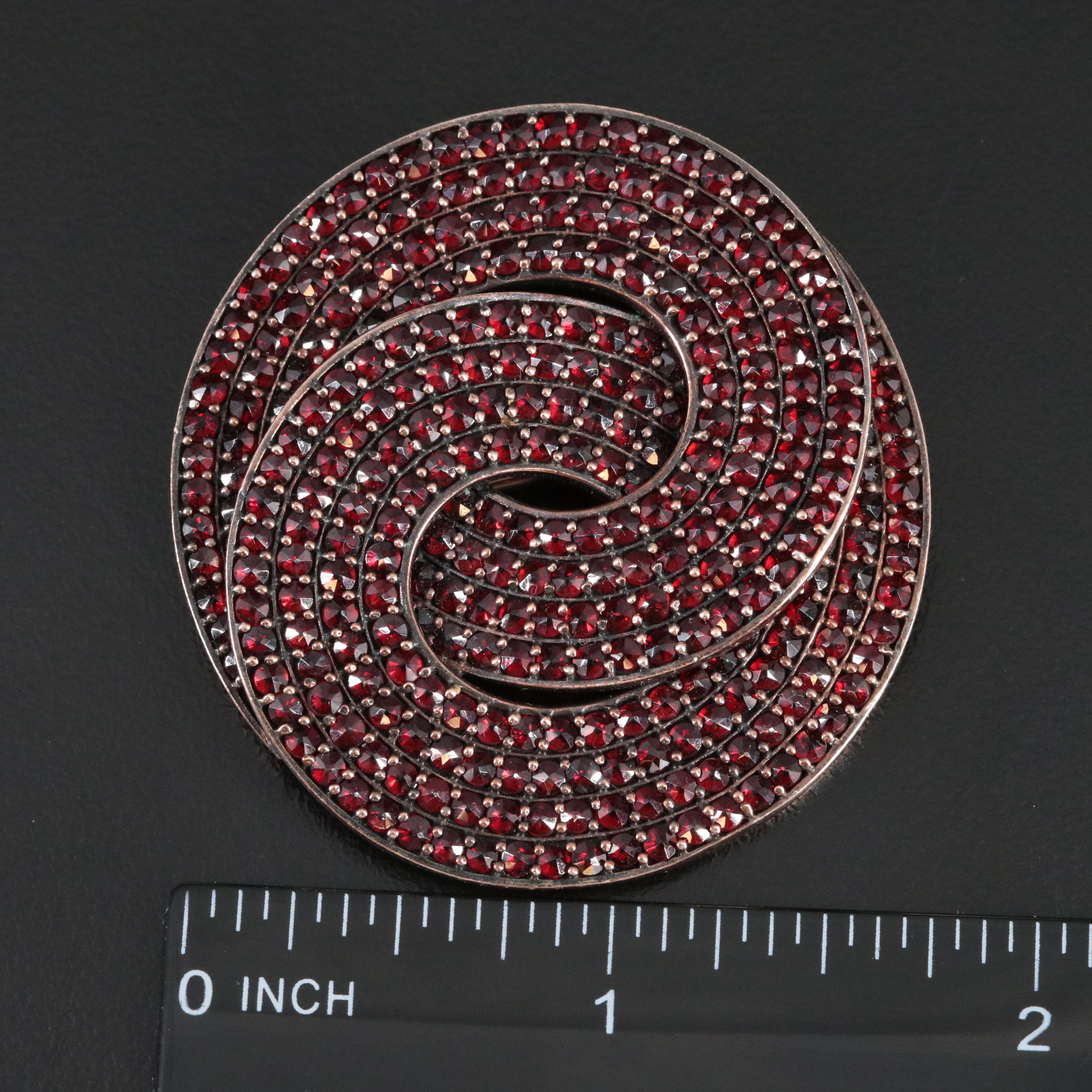 Sterling and 900 Silver Garnet Geometric Brooch and Drop Earrings