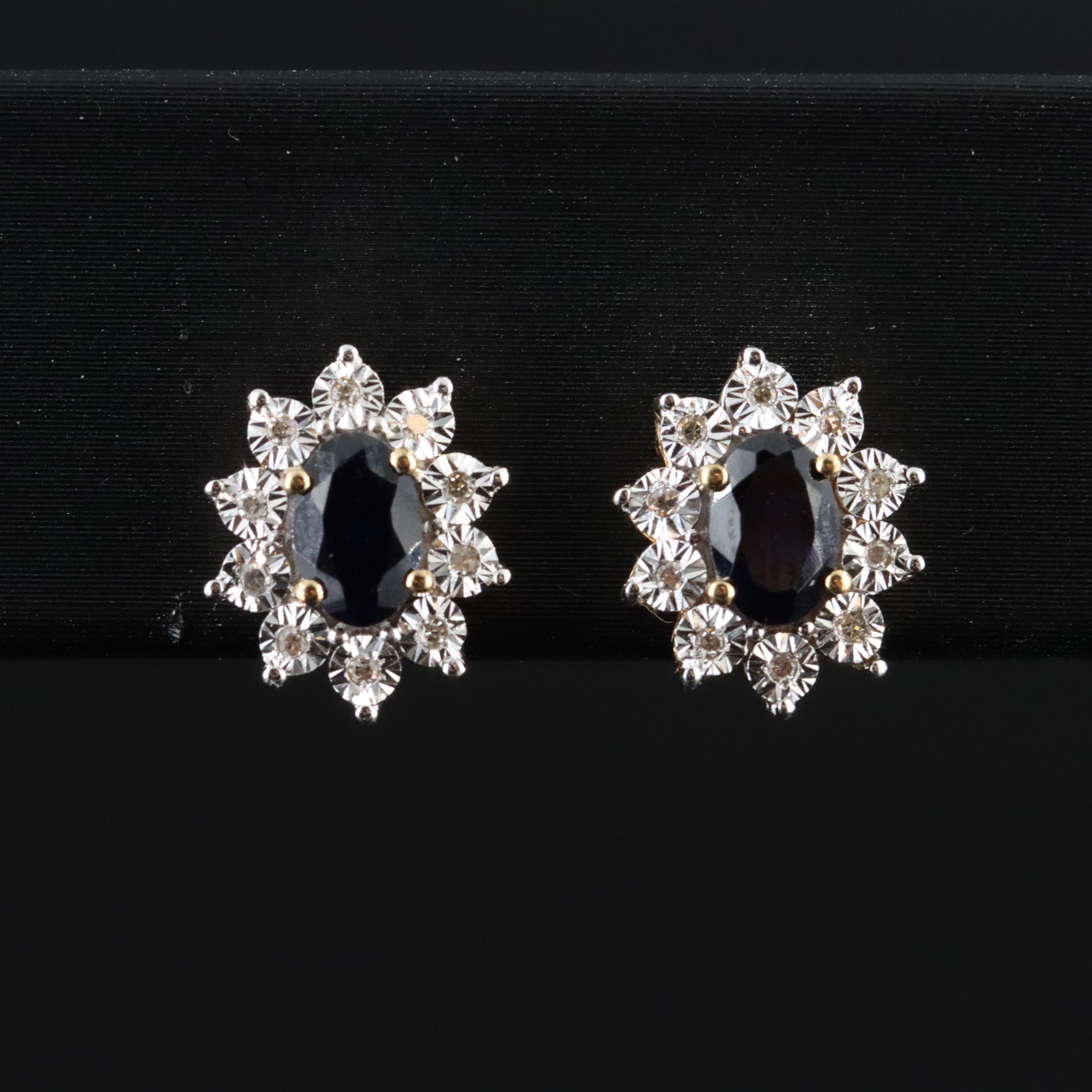 Sterling Sapphire and Diamond Earrings in Gold Tone