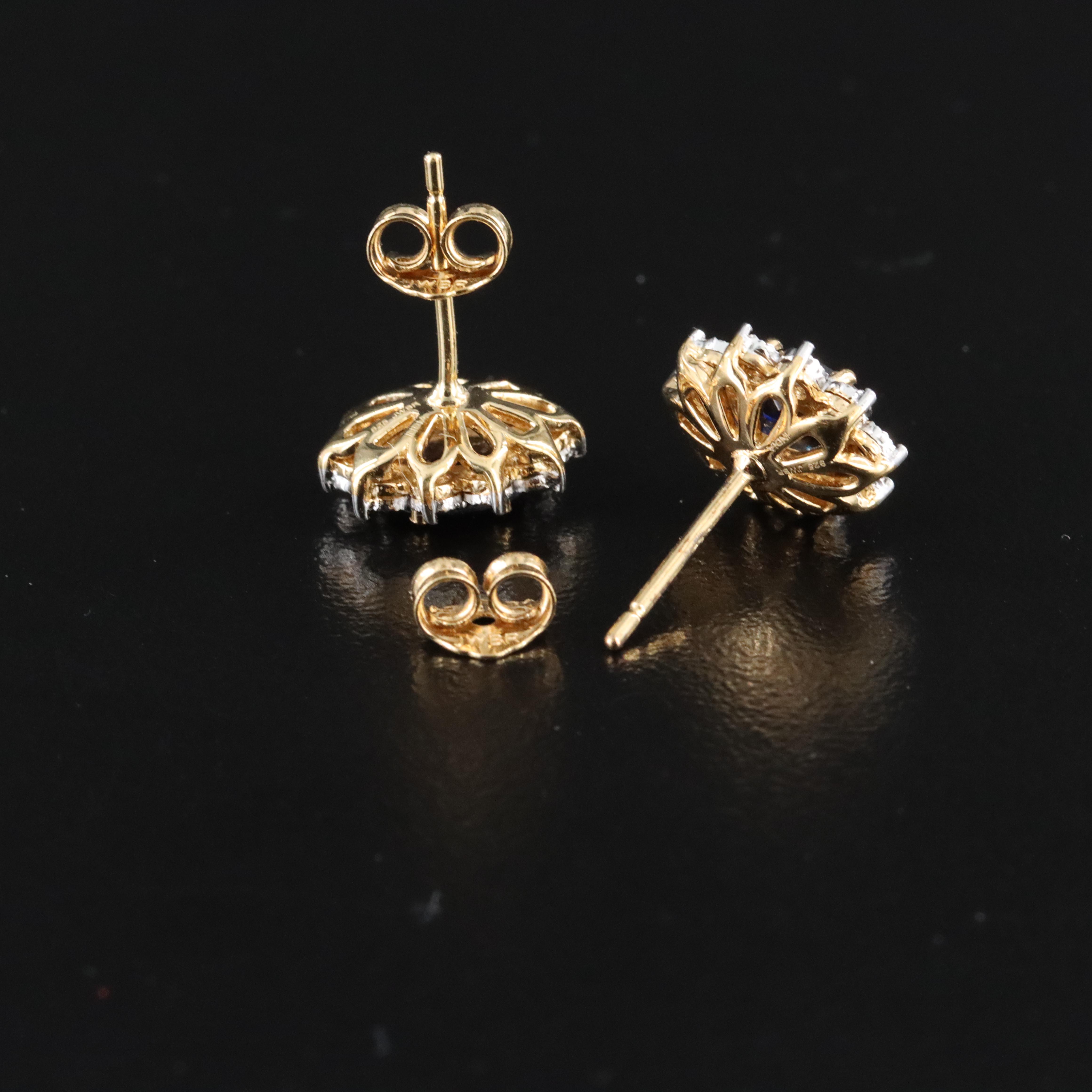 Sterling Sapphire and Diamond Earrings in Gold Tone