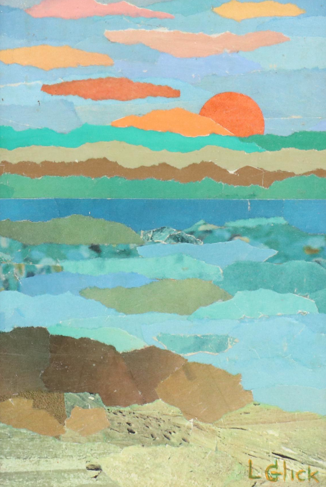 L. Glick Stylized Paper Collage of Sunset Over Beach, Late 20th–21st Century