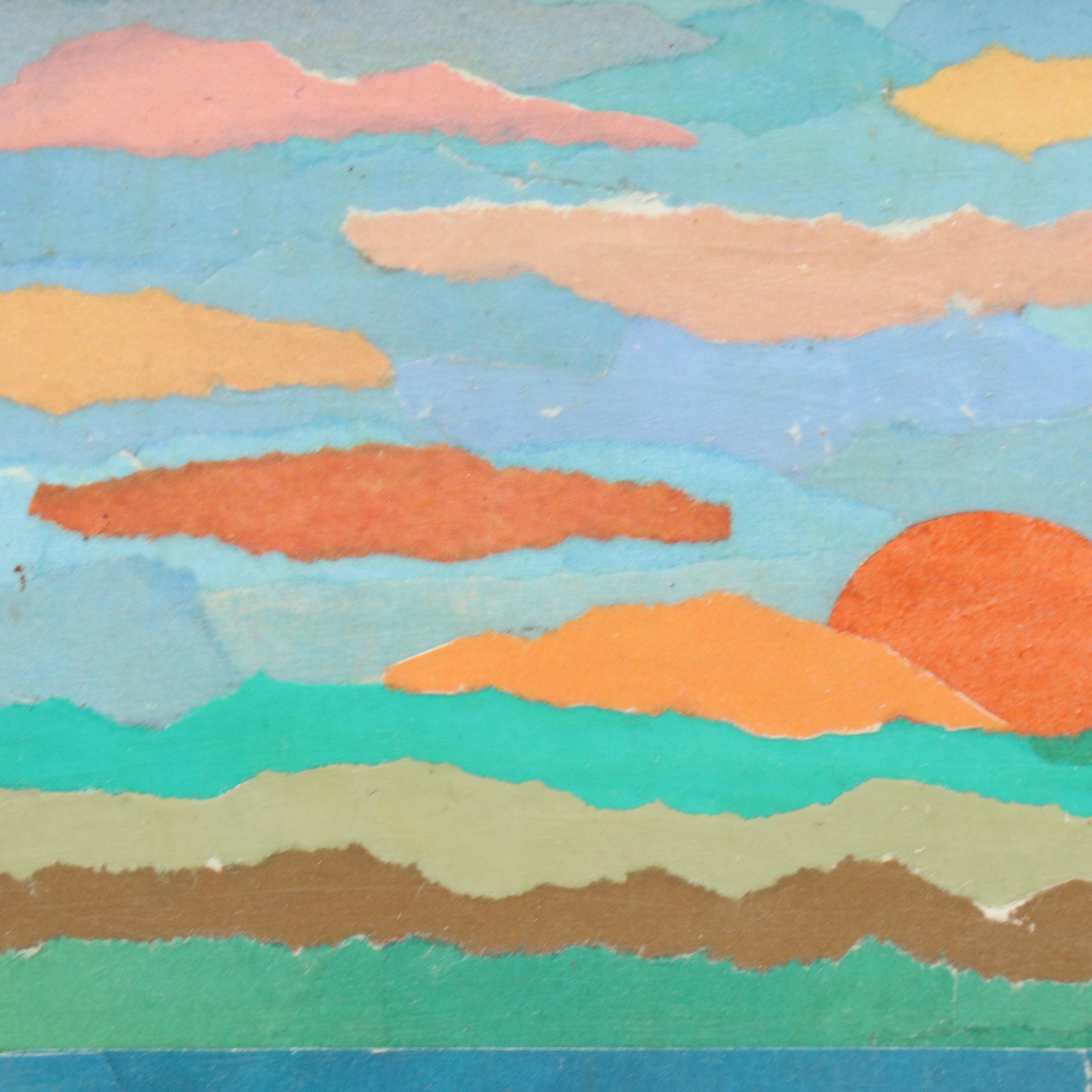 L. Glick Stylized Paper Collage of Sunset Over Beach, Late 20th–21st Century