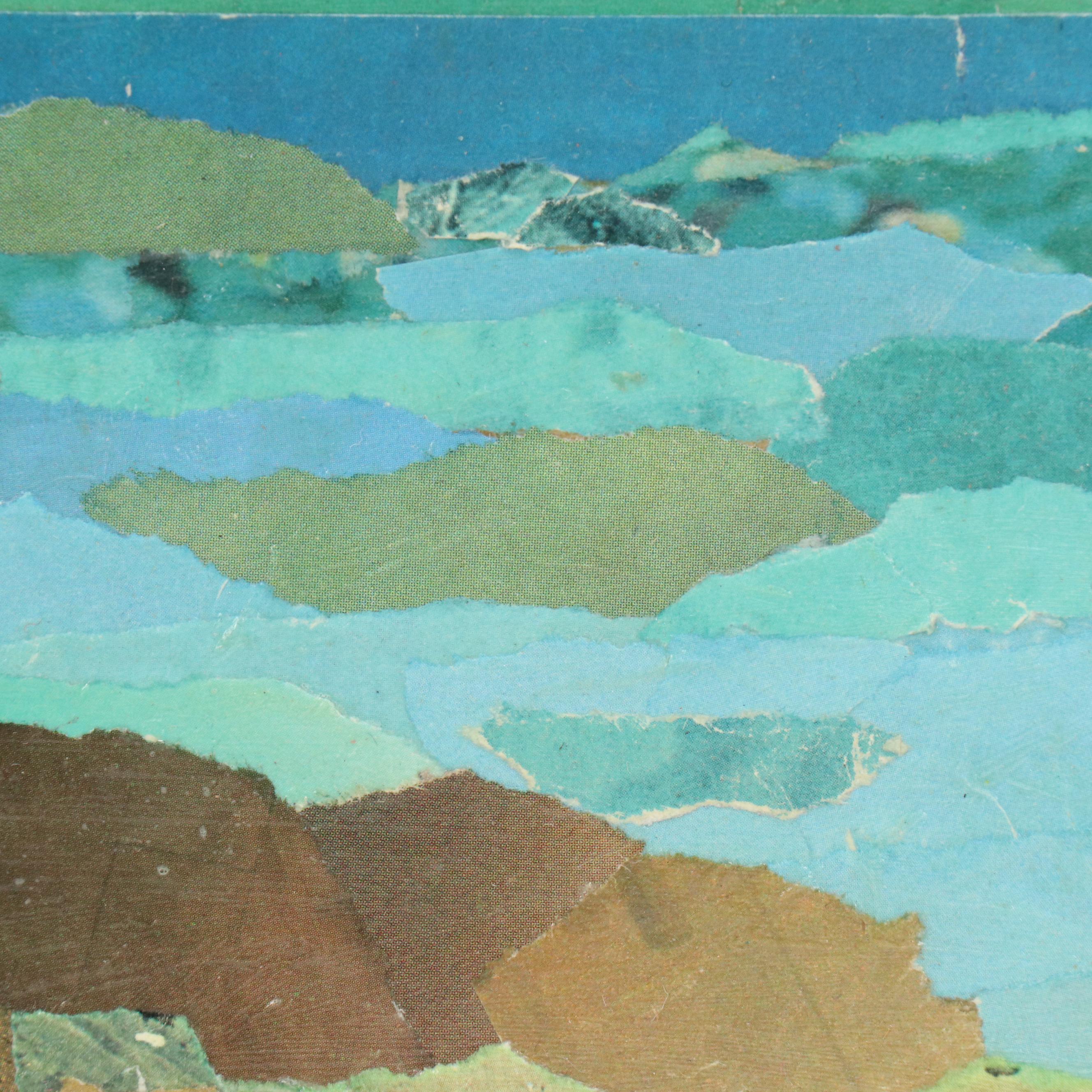L. Glick Stylized Paper Collage of Sunset Over Beach, Late 20th–21st Century