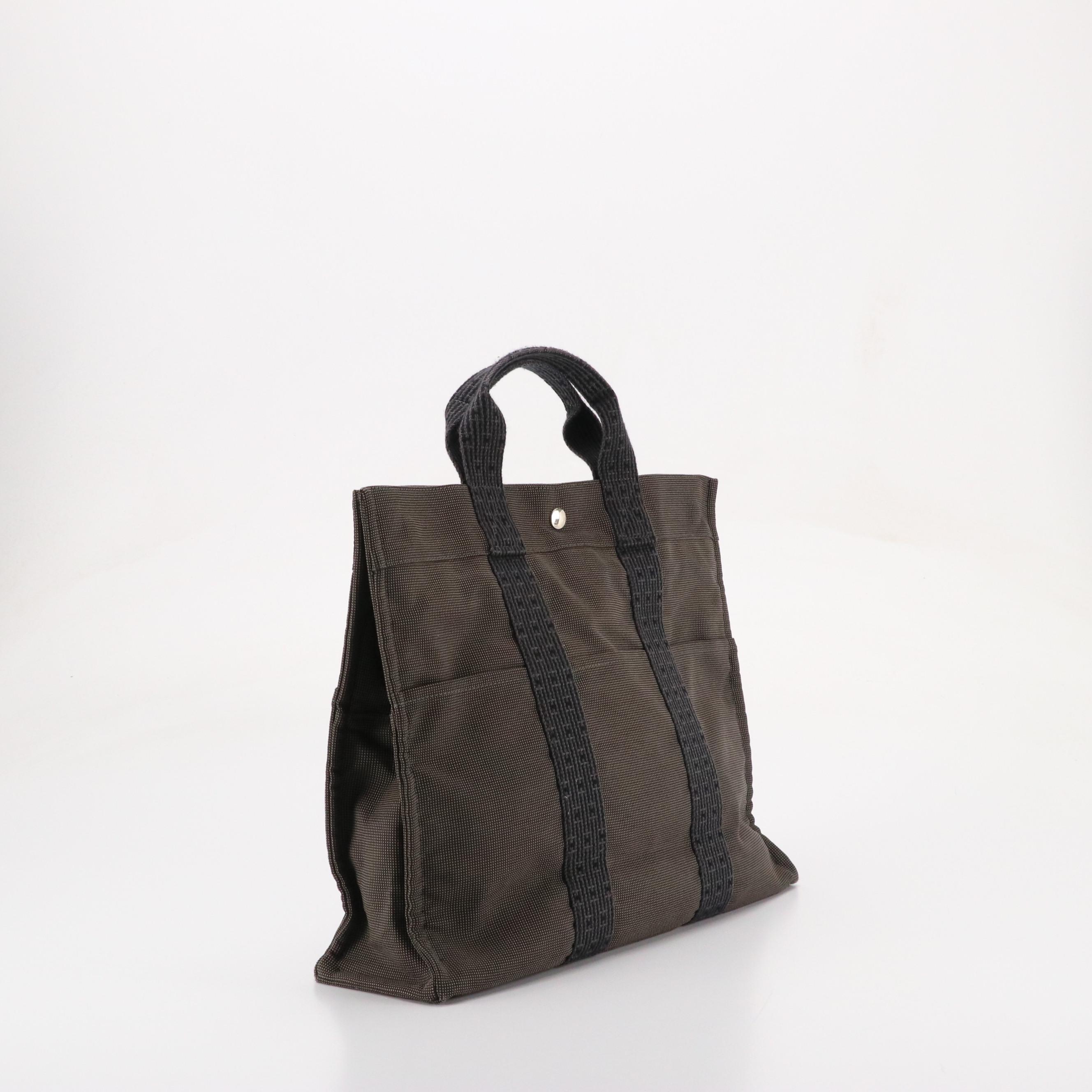 Hermès Toile Canvas Herline MM Tote in Black/Grey