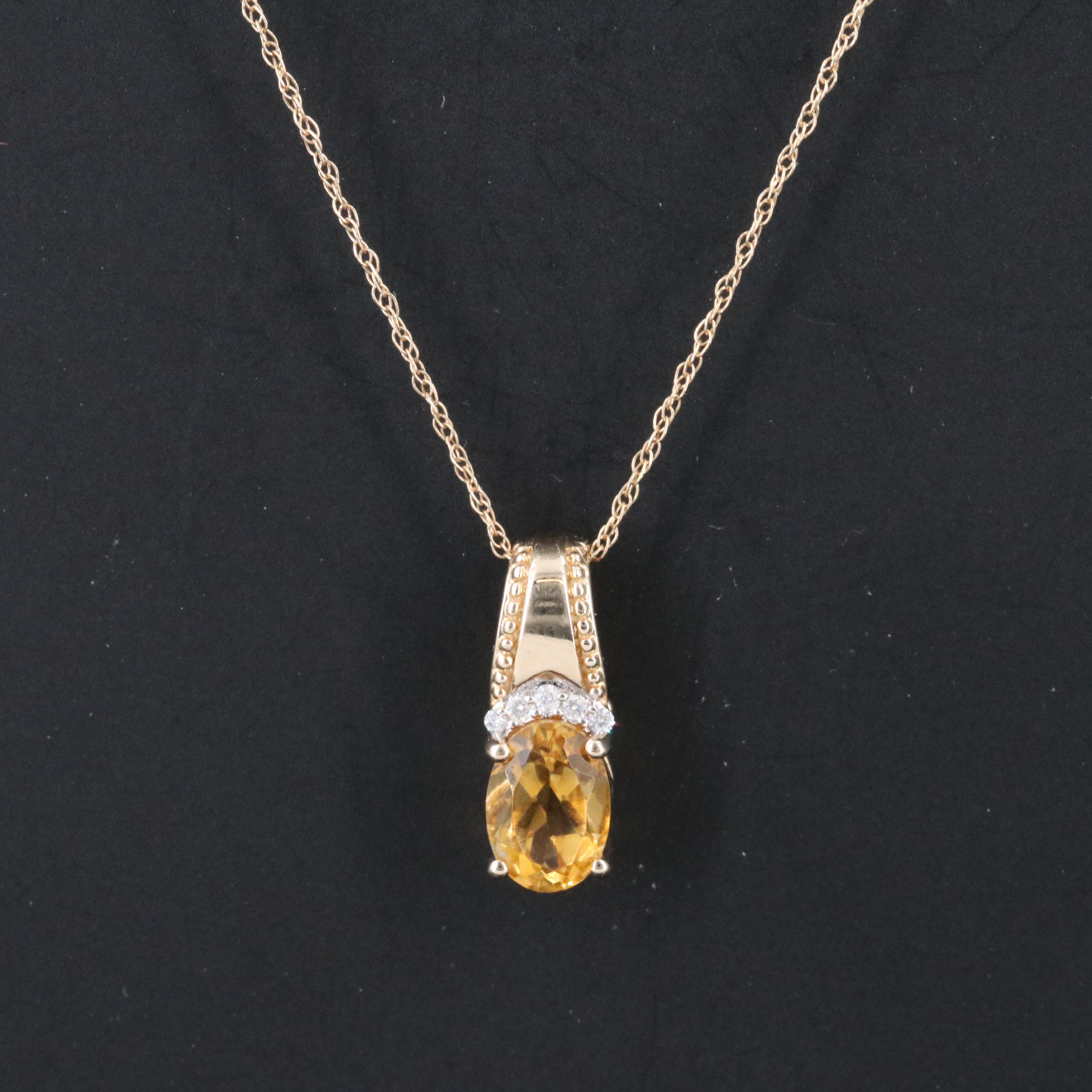 10K Citrine and Diamond Pendant Necklace