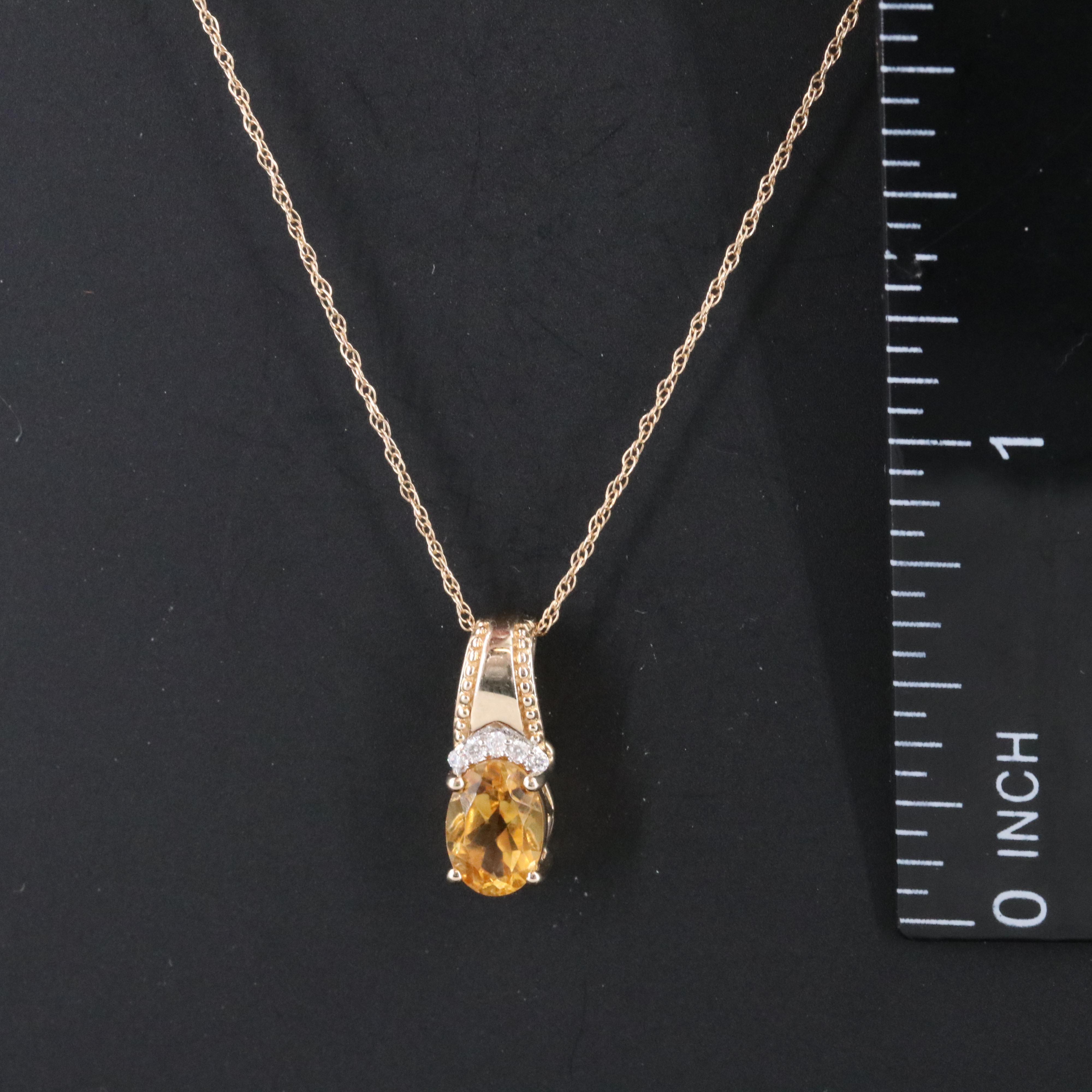10K Citrine and Diamond Pendant Necklace