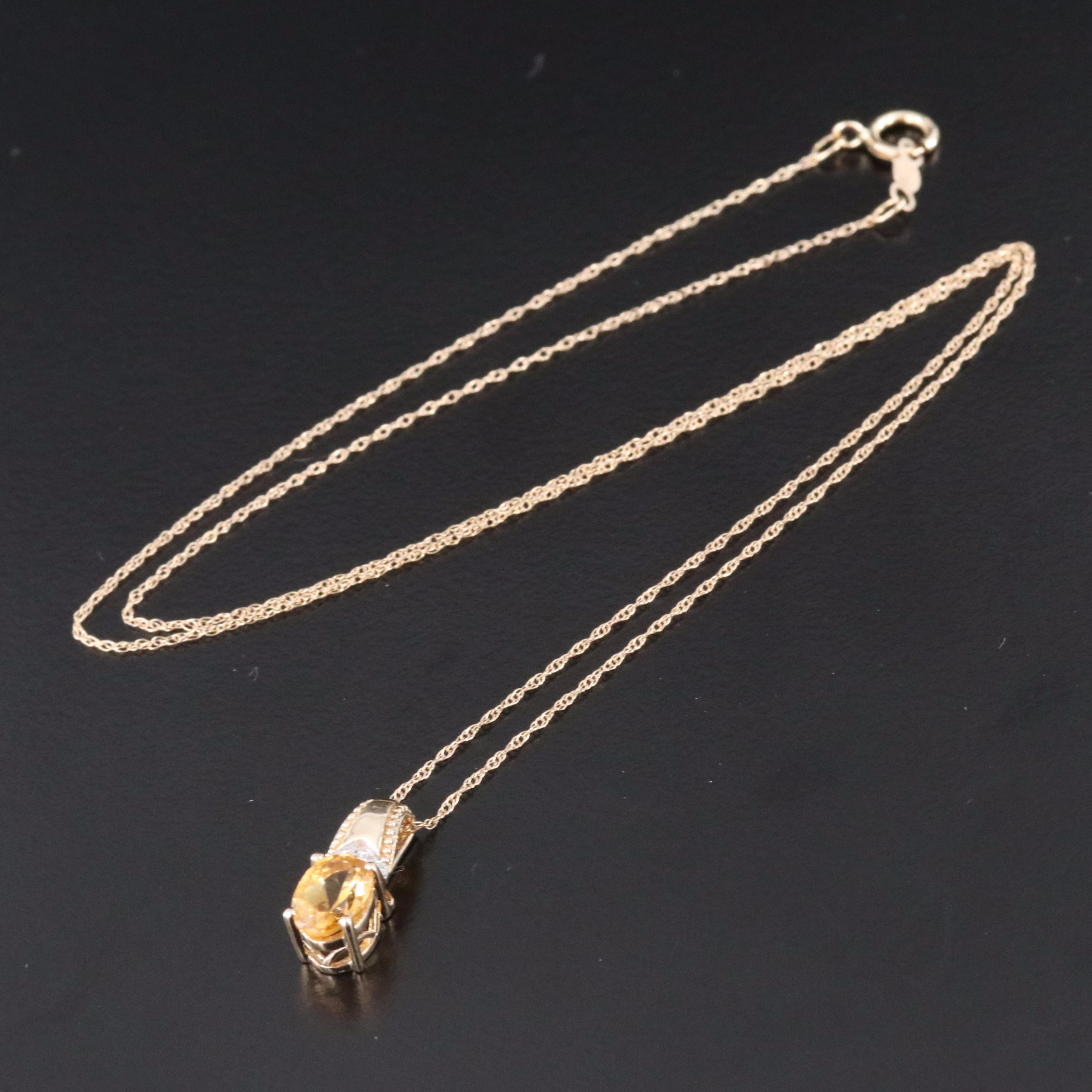 10K Citrine and Diamond Pendant Necklace
