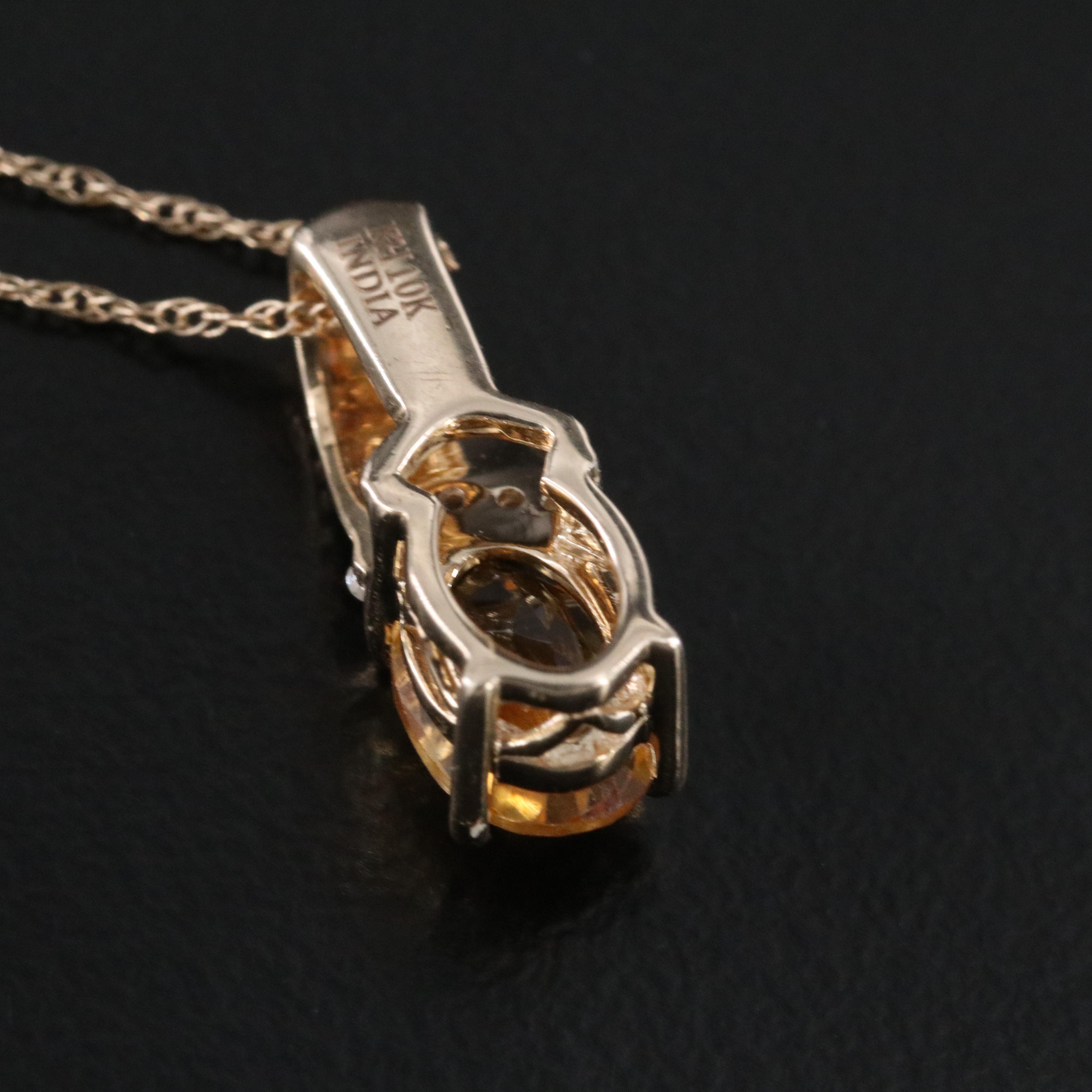 10K Citrine and Diamond Pendant Necklace