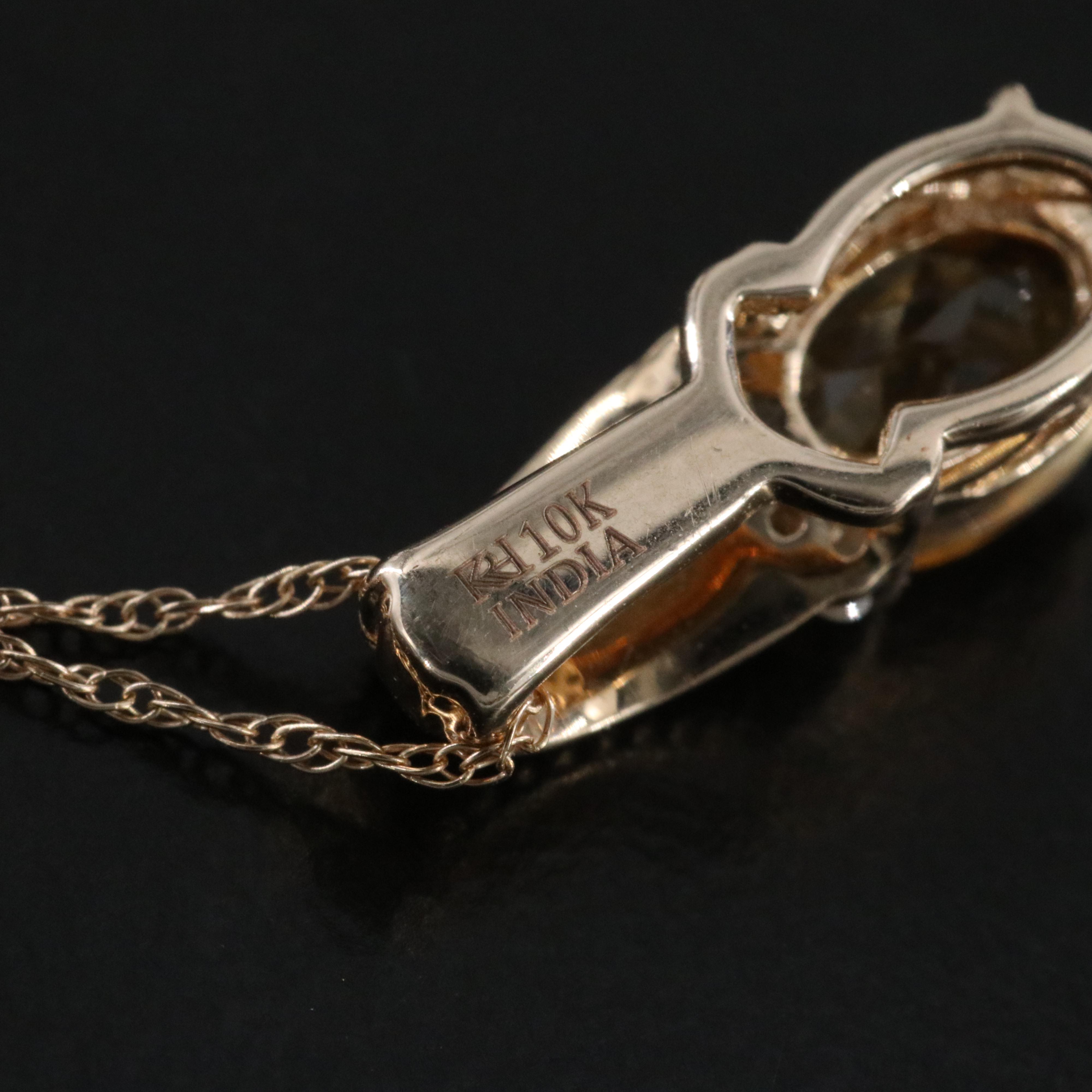 10K Citrine and Diamond Pendant Necklace