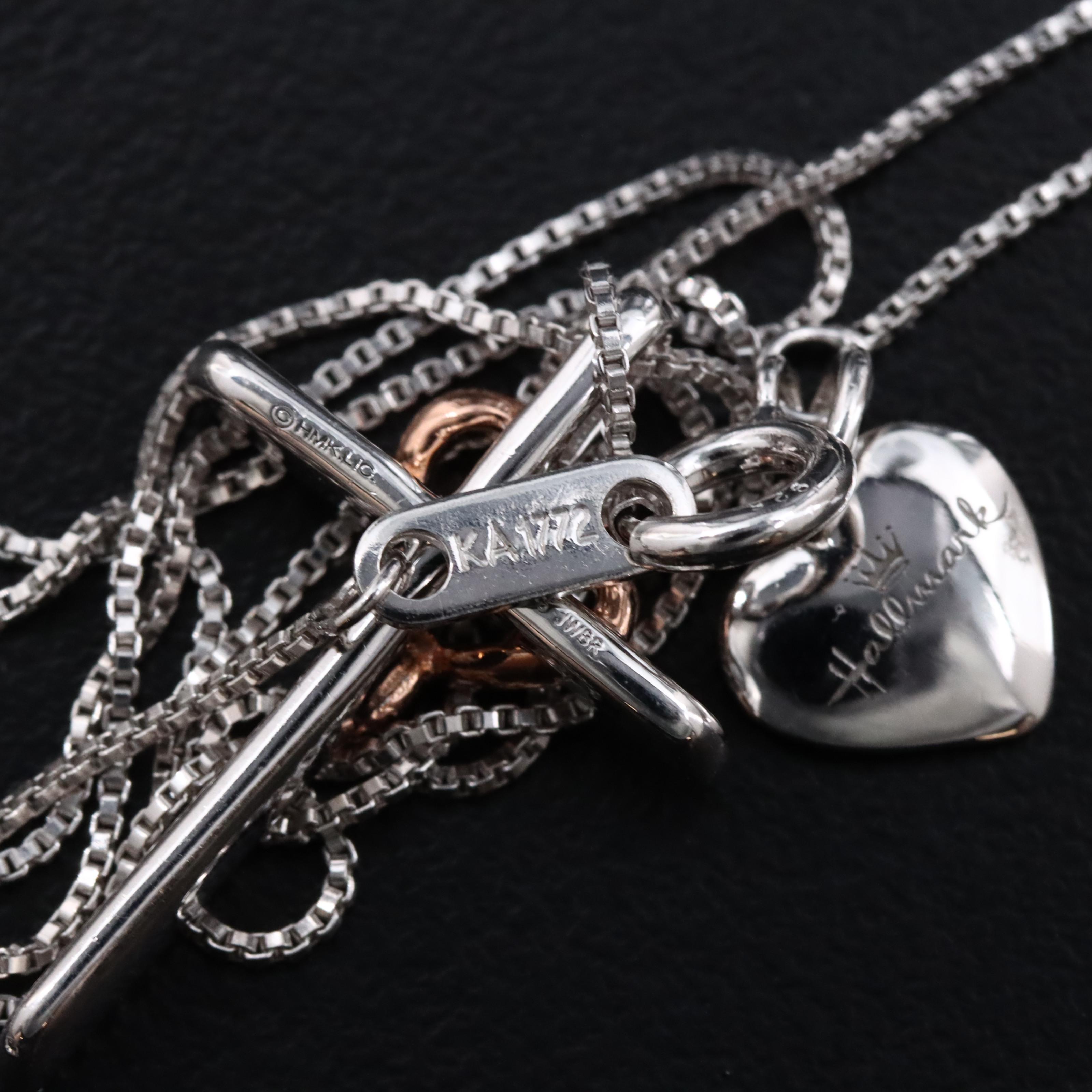 Hallmark Sterling and Diamond Cross Pendant Necklace with Rose Tone Heart Accent