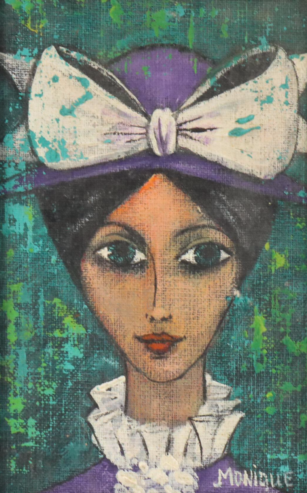 Monique Stylized Oil Portrait of Woman with Frilled Collar and Bow