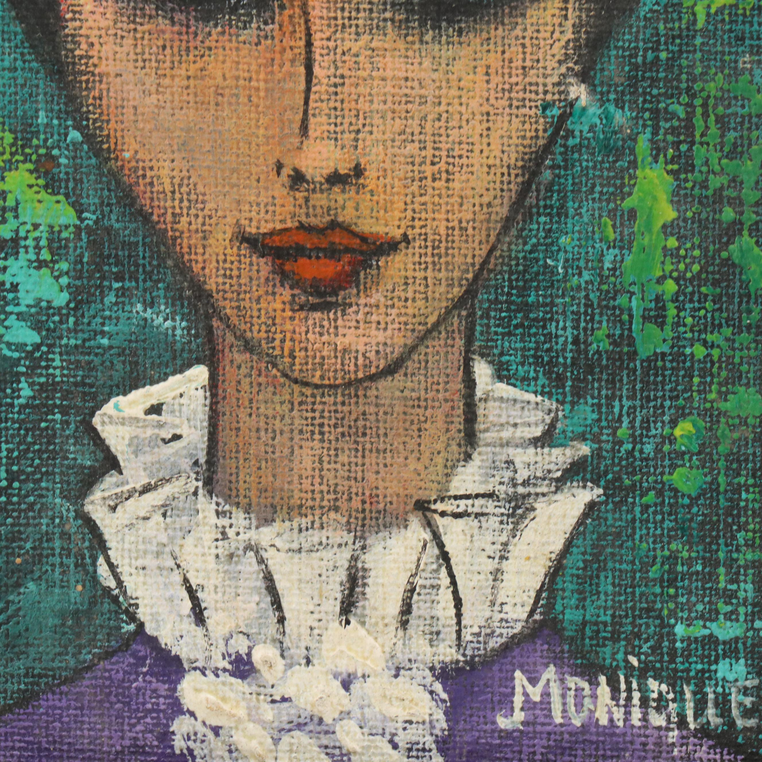 Monique Stylized Oil Portrait of Woman with Frilled Collar and Bow