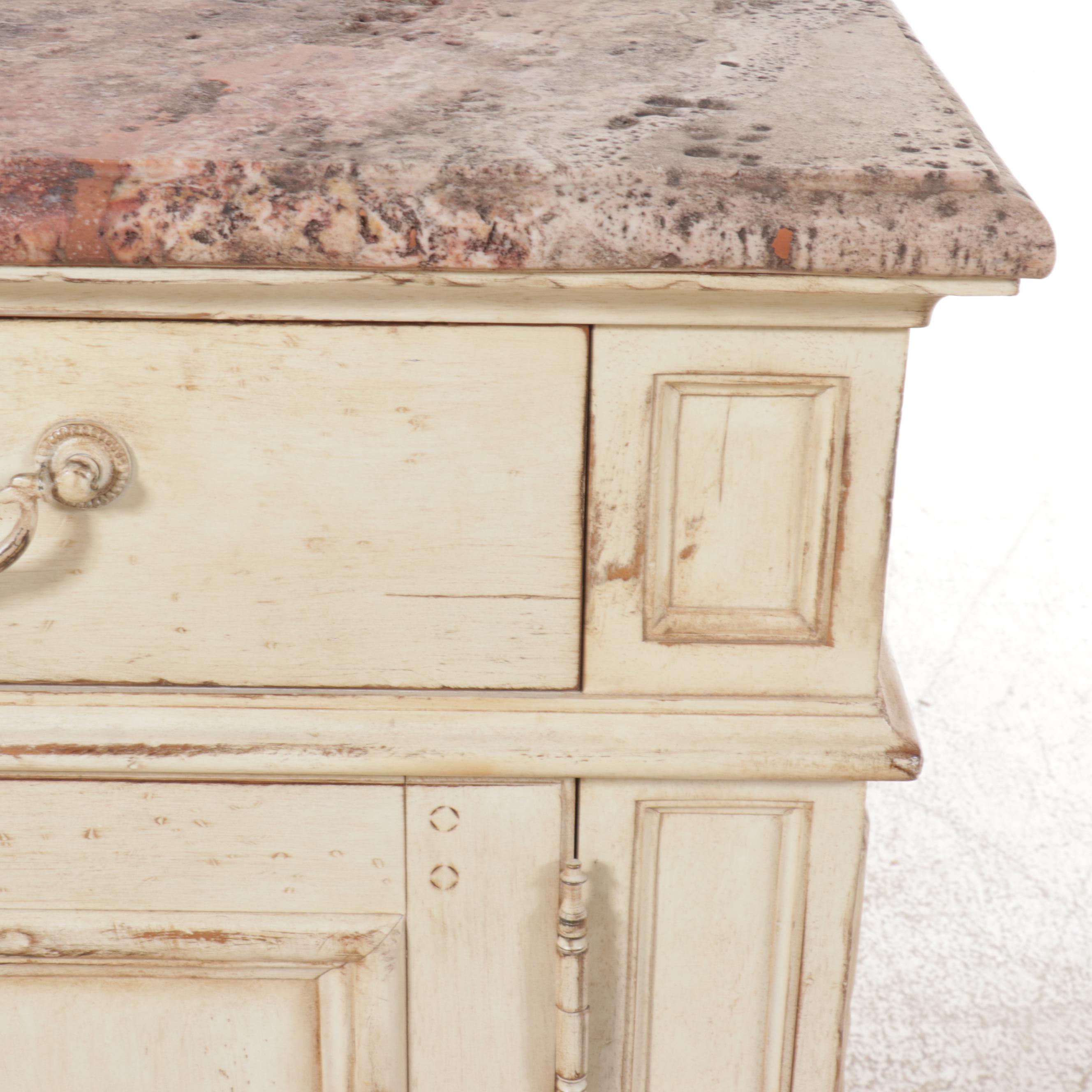 Hickory White Antiqued Painted Wood and Marble Top "Old World" Server