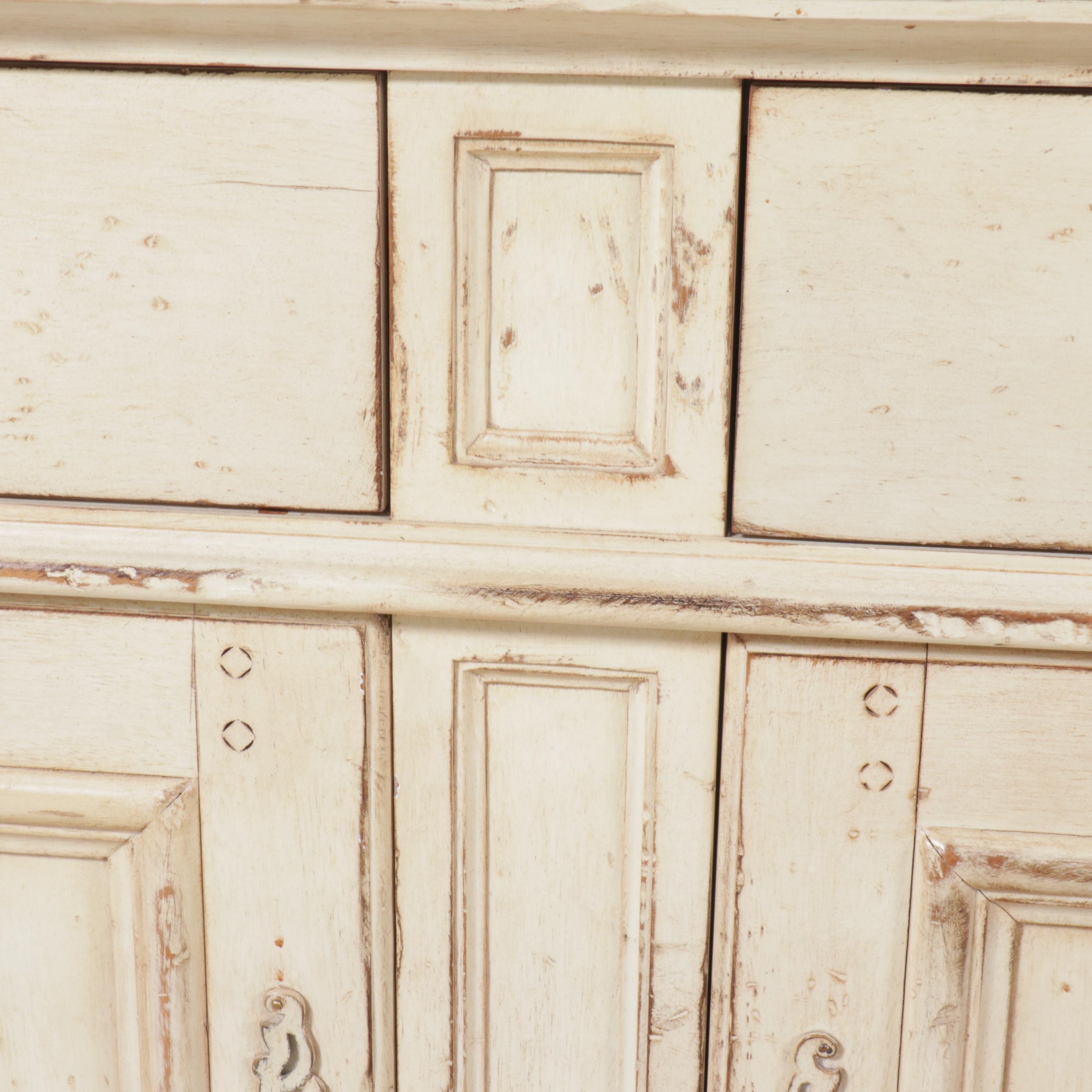 Hickory White Antiqued Painted Wood and Marble Top "Old World" Server