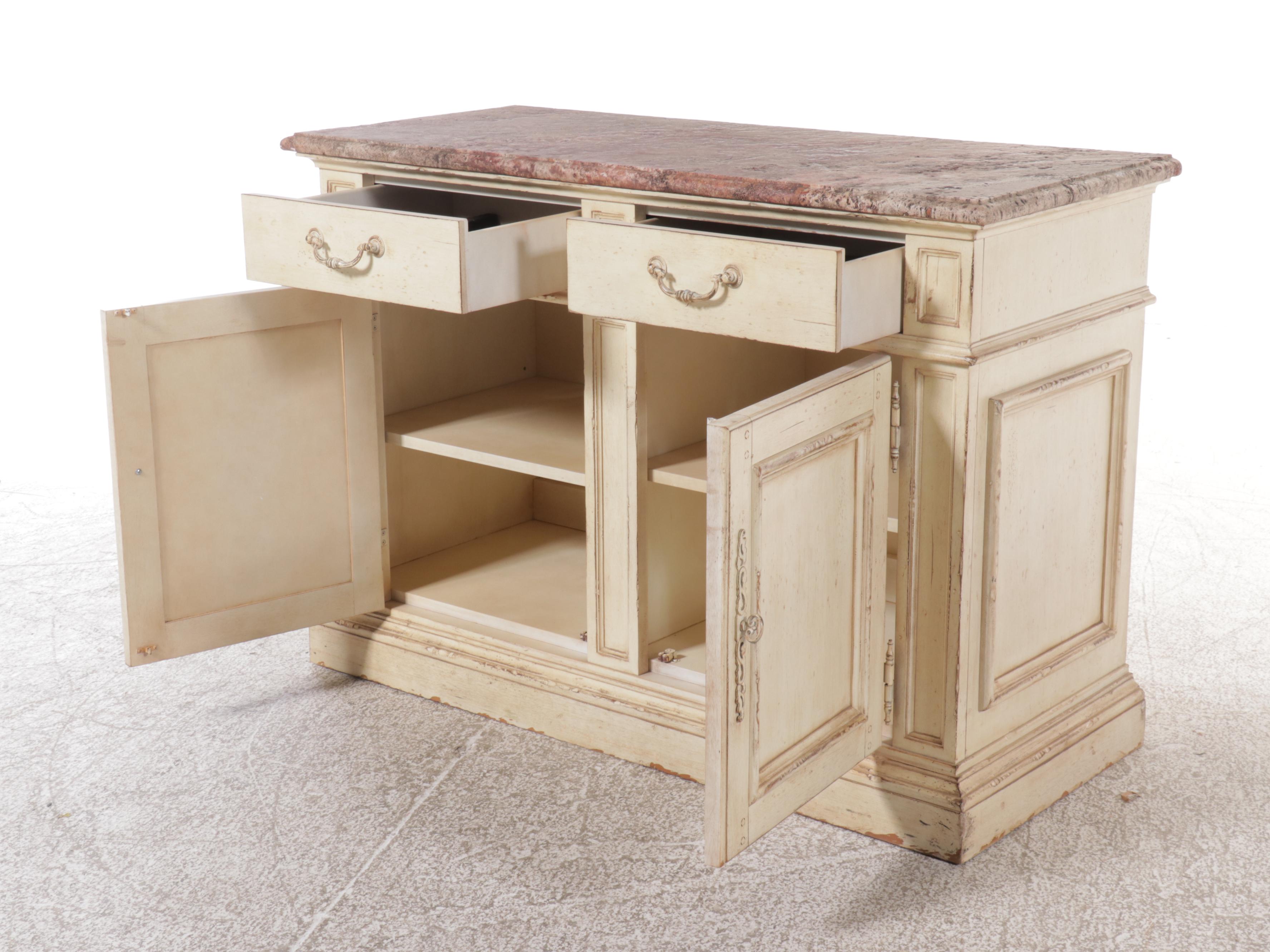 Hickory White Antiqued Painted Wood and Marble Top "Old World" Server